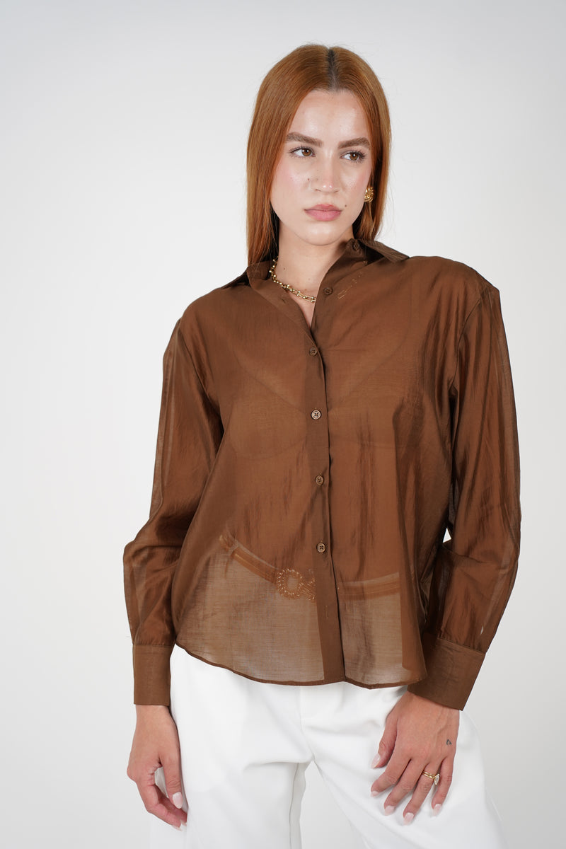 Davi Oversized Button Down – Sheer Drama in Rich Mocha