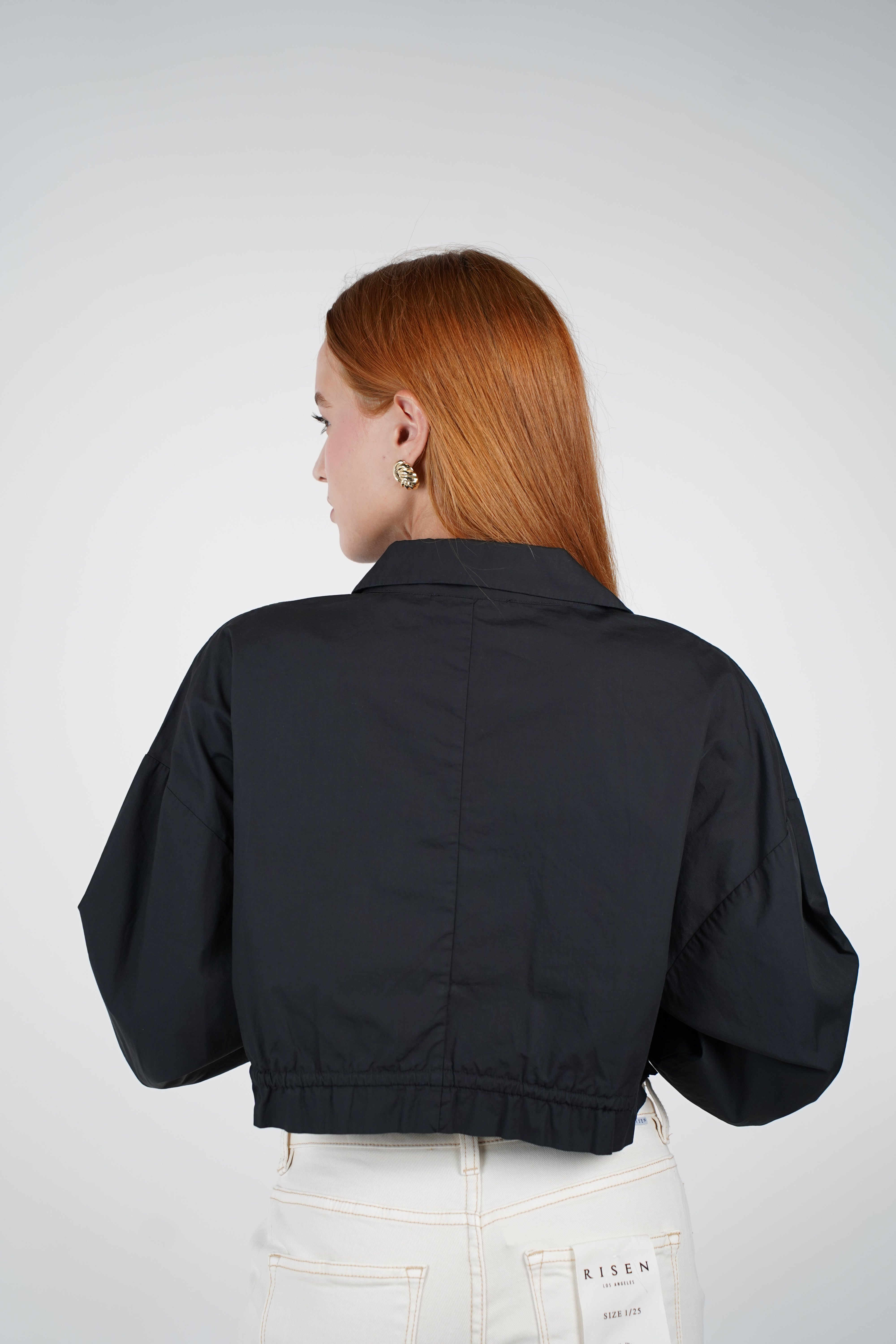 Niora Drawstring Poplin Top – Crisp Black Classic