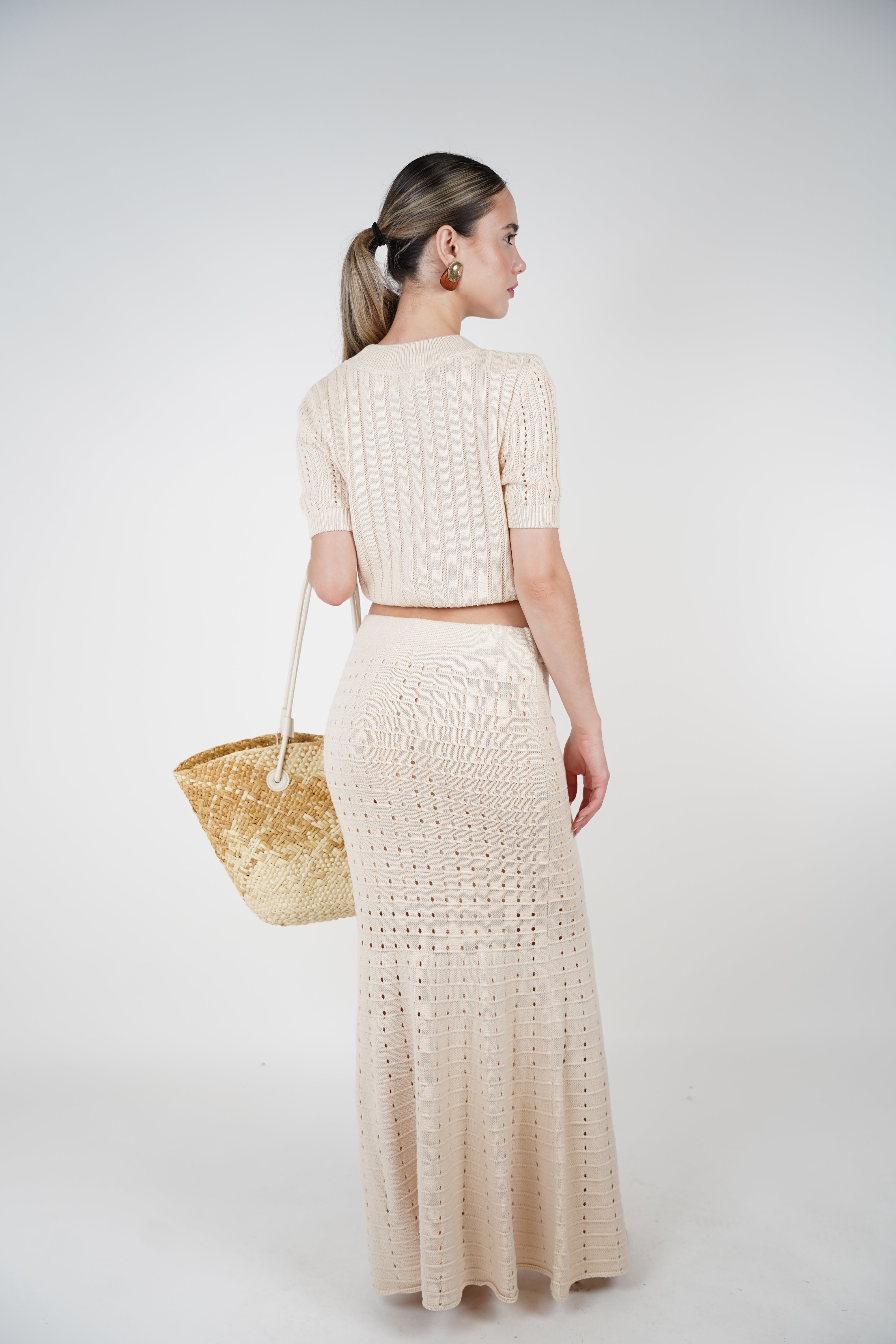 Solara Crochet Skirt Set – Sand Knit Elegance