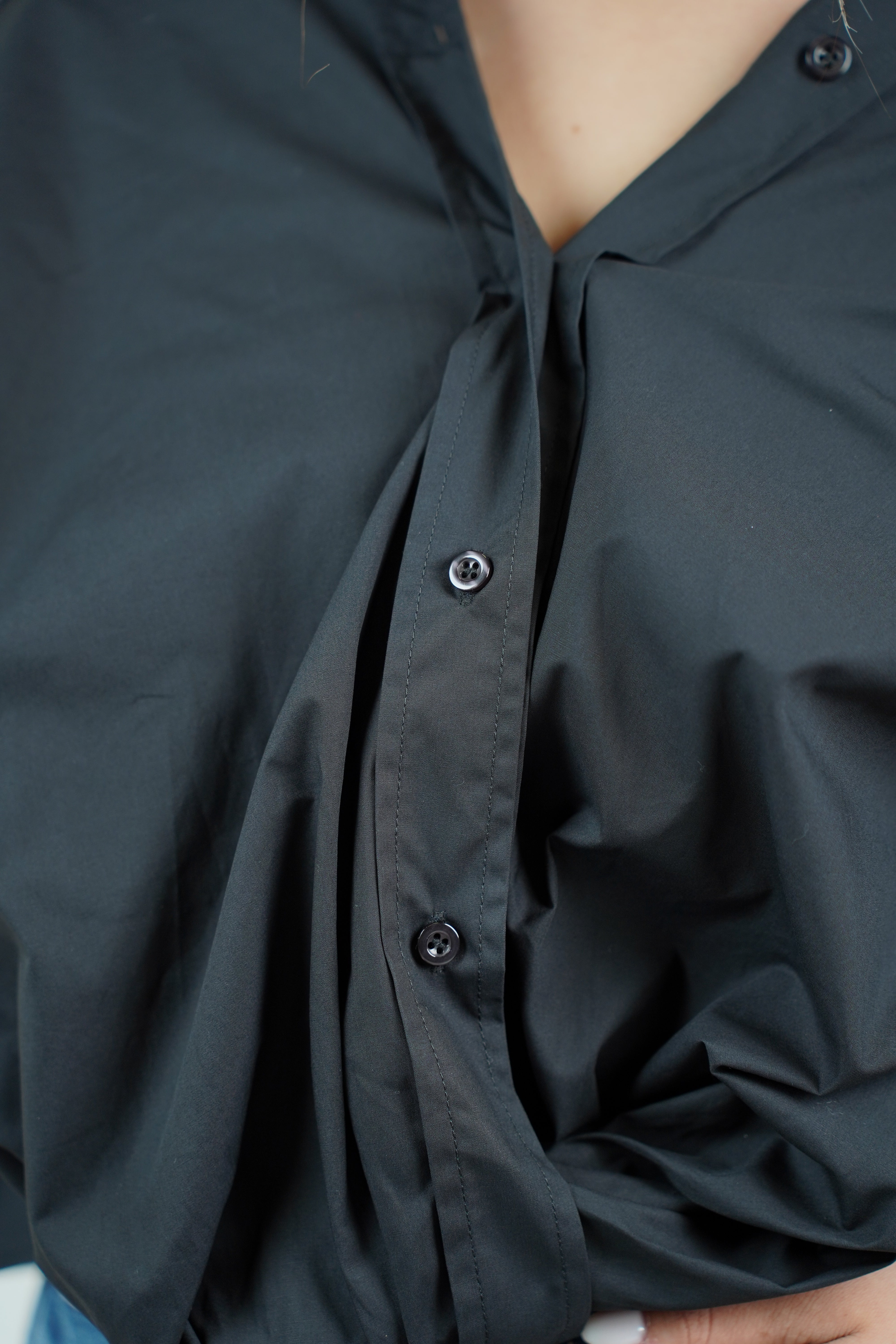 Llya Cross Front Button Down – Soft Blush Twist-Draped Shirt