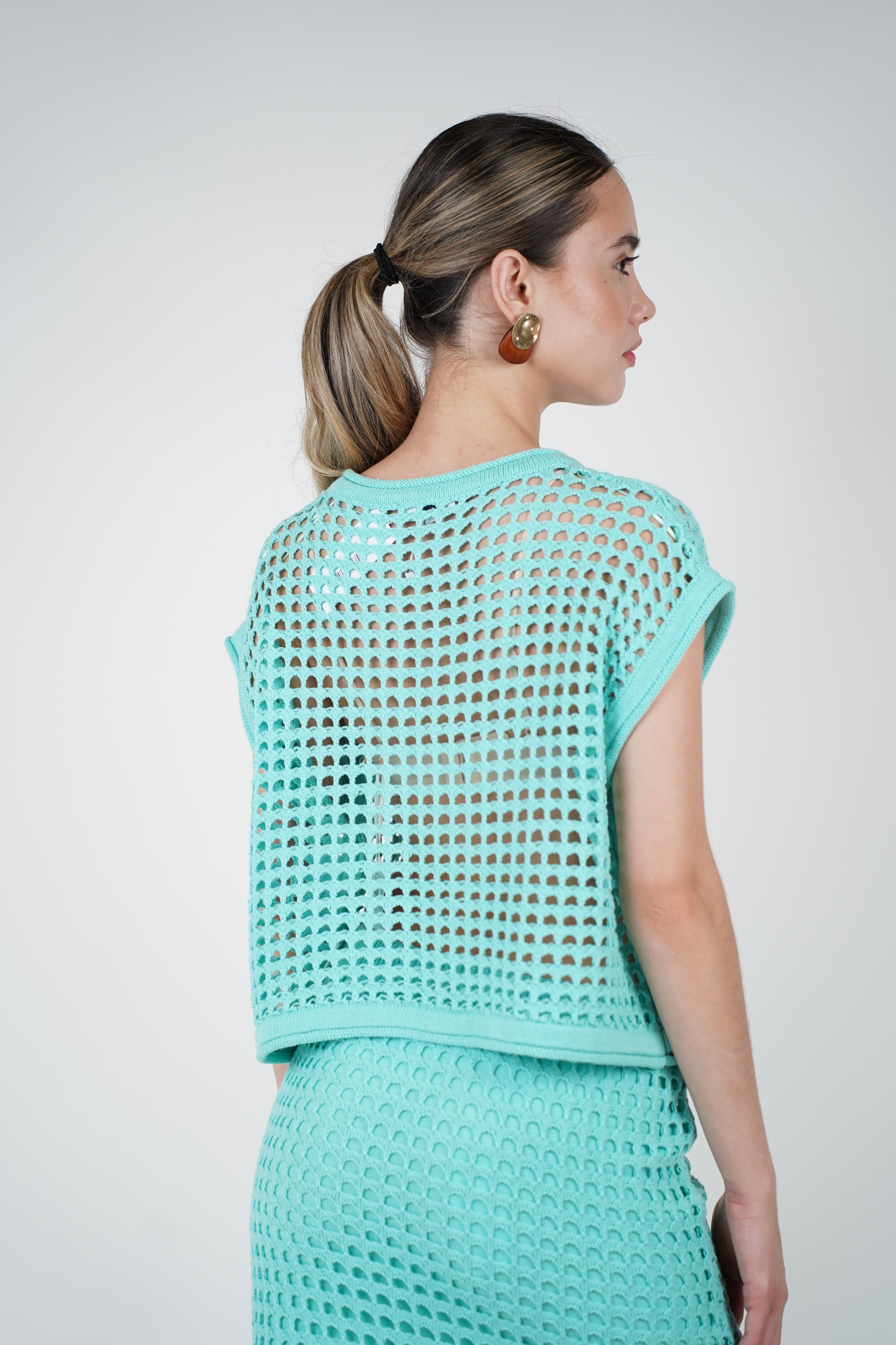 Zafina Knit Set – Aqua Mesh Elegance