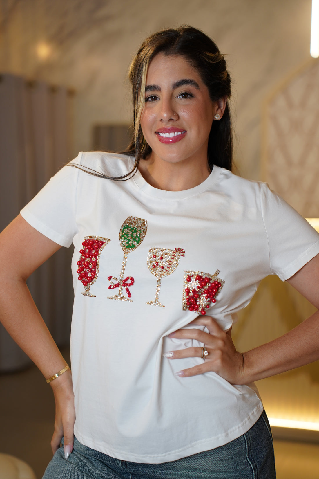 Cocktails T-Shirt – Beaded Graphic Tee with Sparkle and Fun