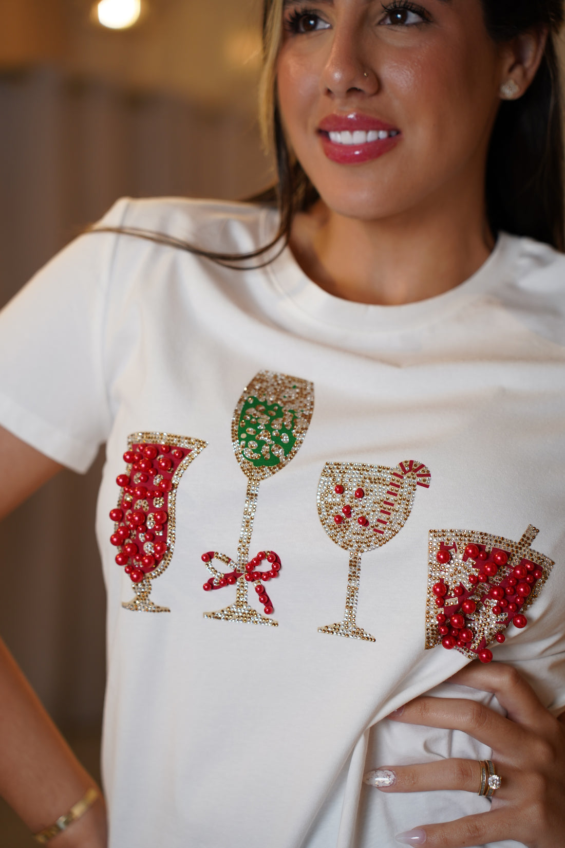 Cocktails T-Shirt – Beaded Graphic Tee with Sparkle and Fun