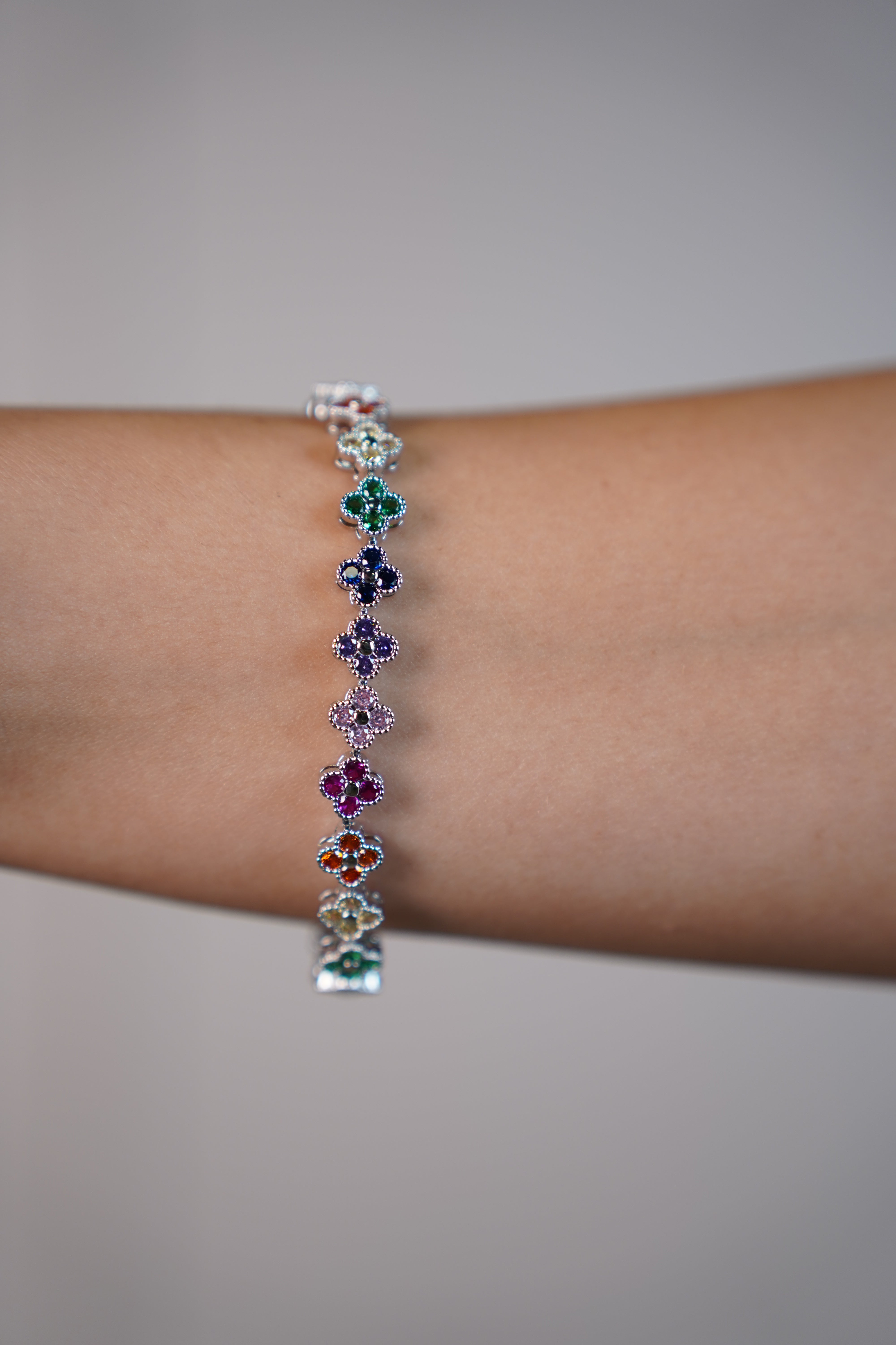 Zaria Rainbow Clover Link Bracelet