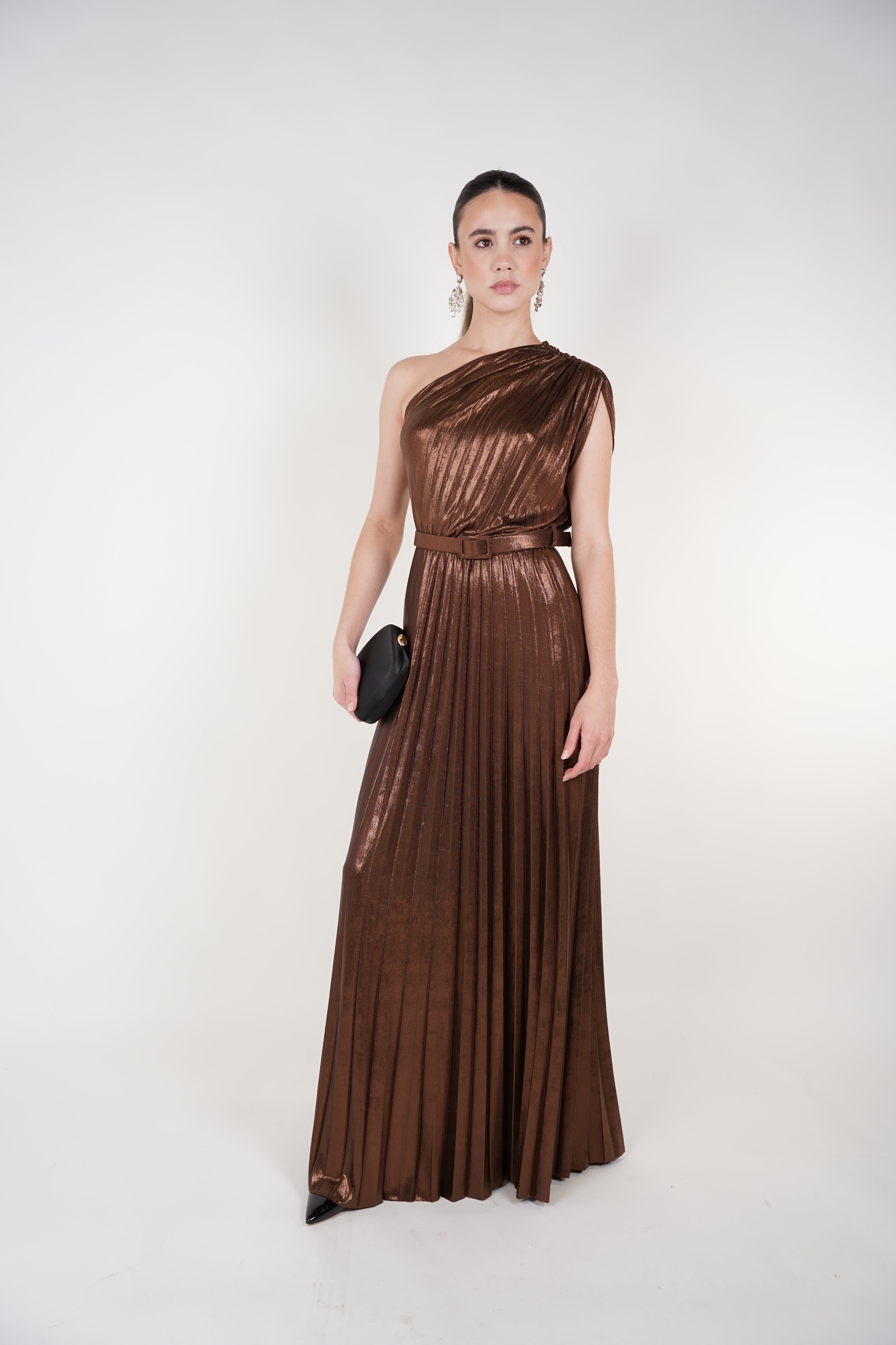 Mavis Laminated Dress – One-Shoulder Evening Elegance