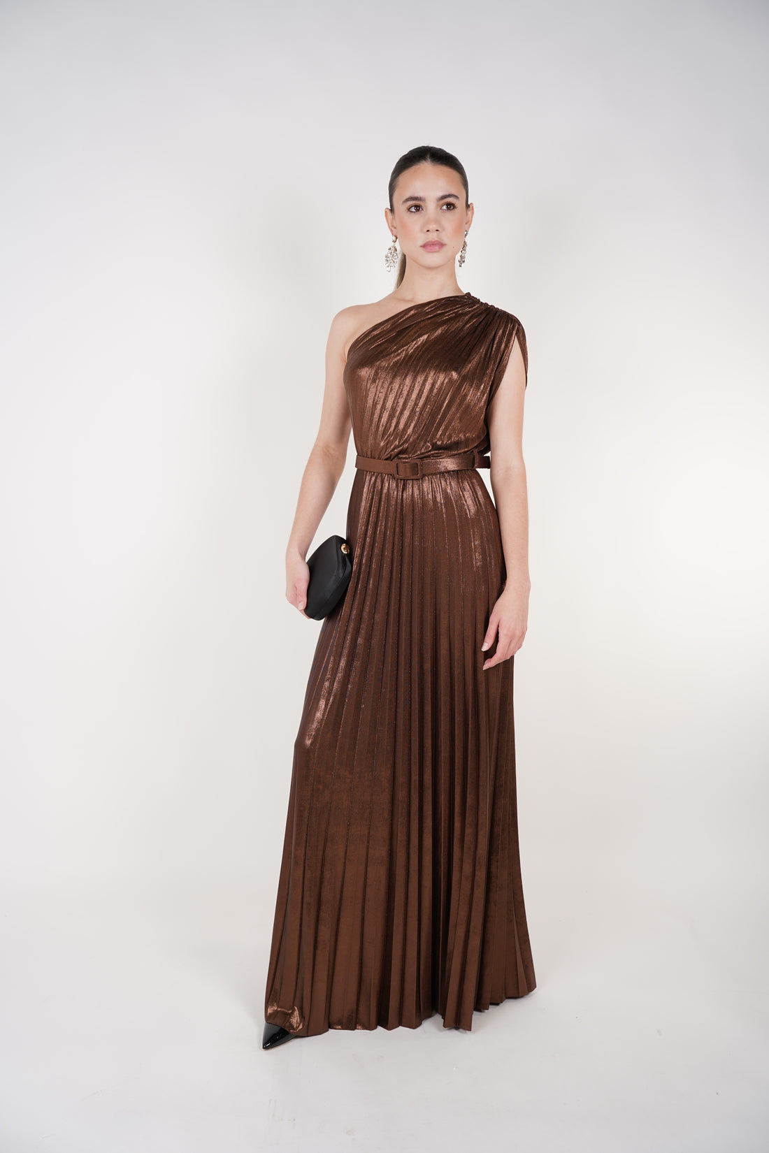 Mavis Laminated Dress – One-Shoulder Evening Elegance