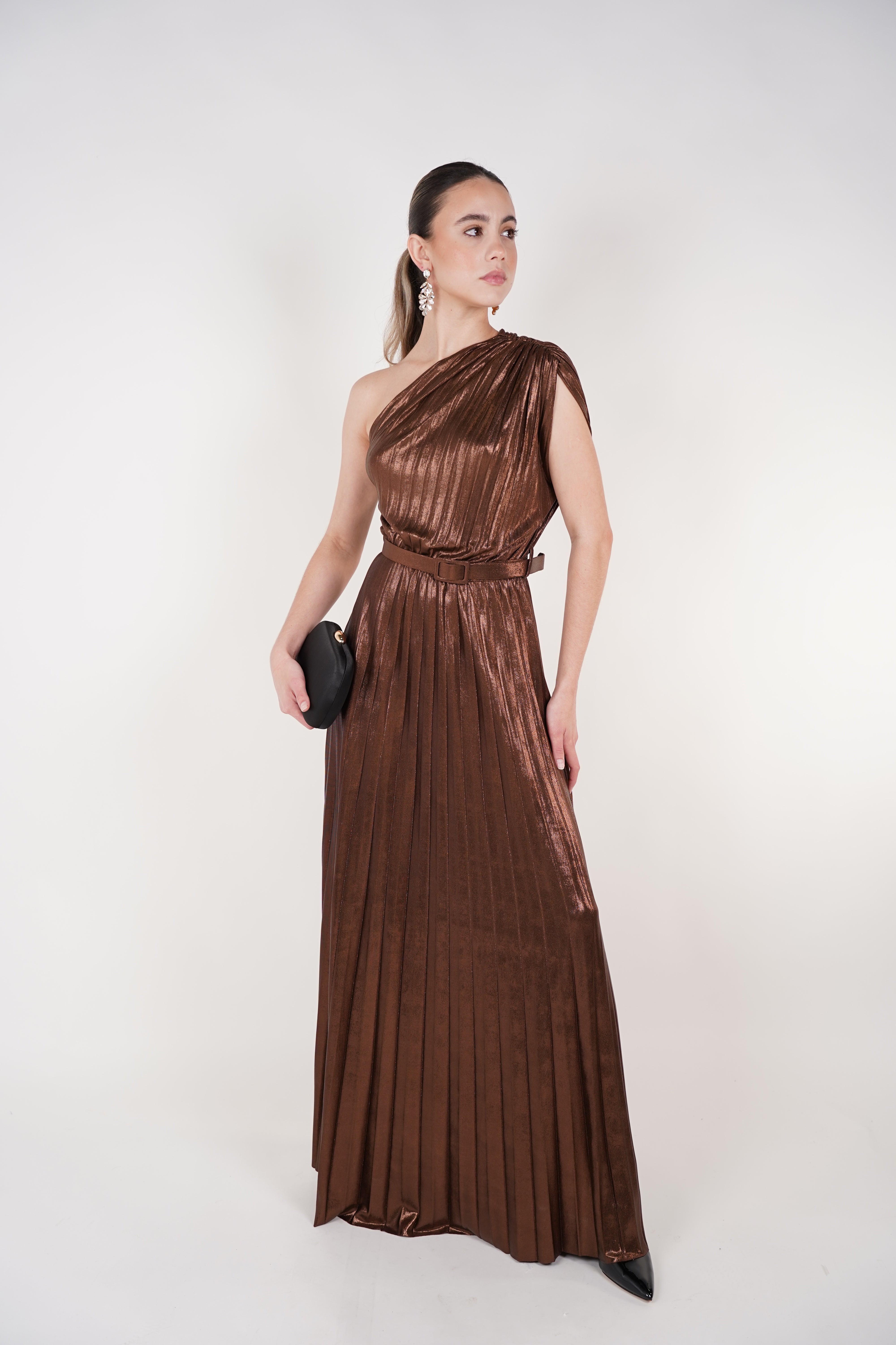 Mavis Laminated Dress – One-Shoulder Evening Elegance