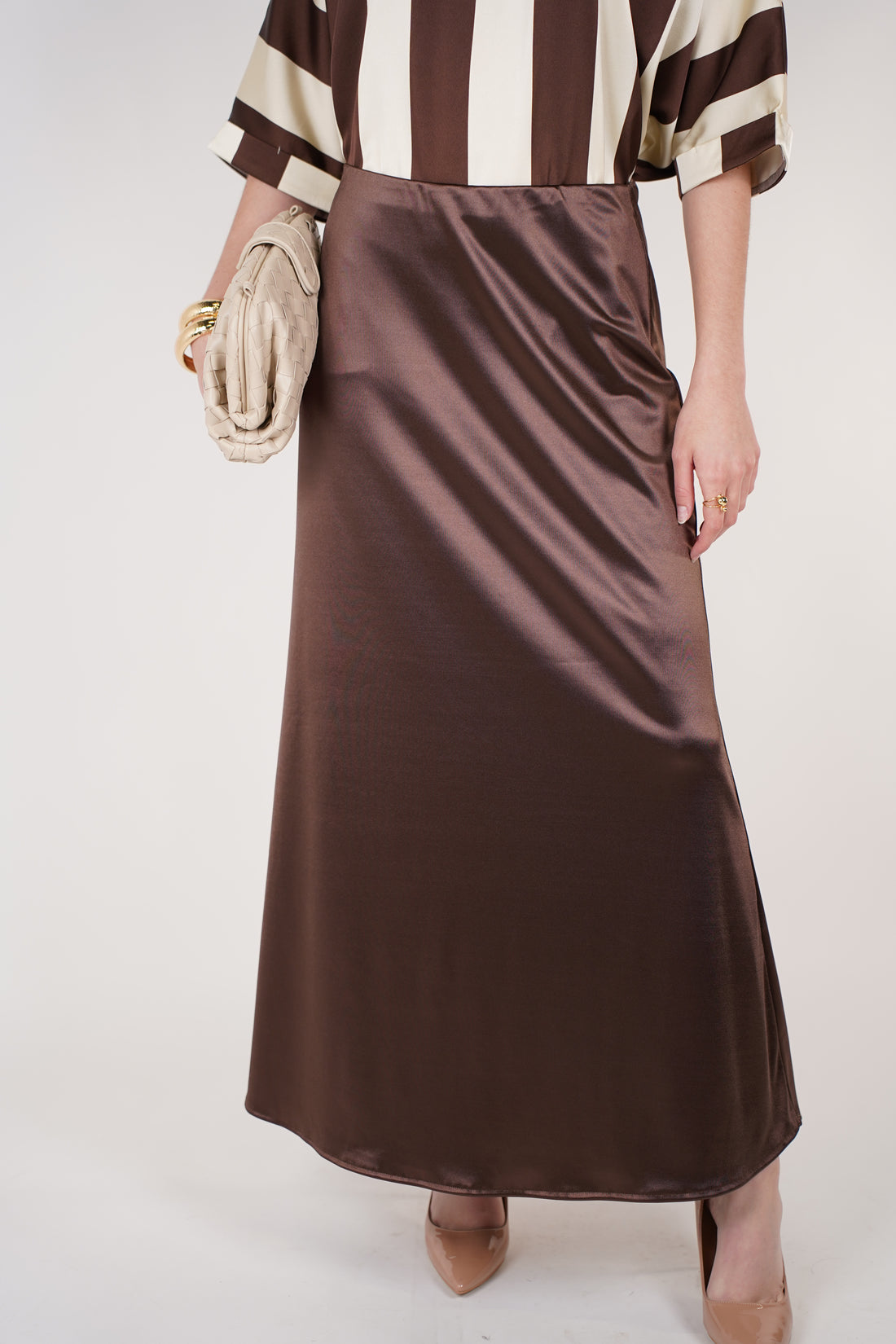 Belina Maxi Skirt | Chocolate Satin Maxi Skirt