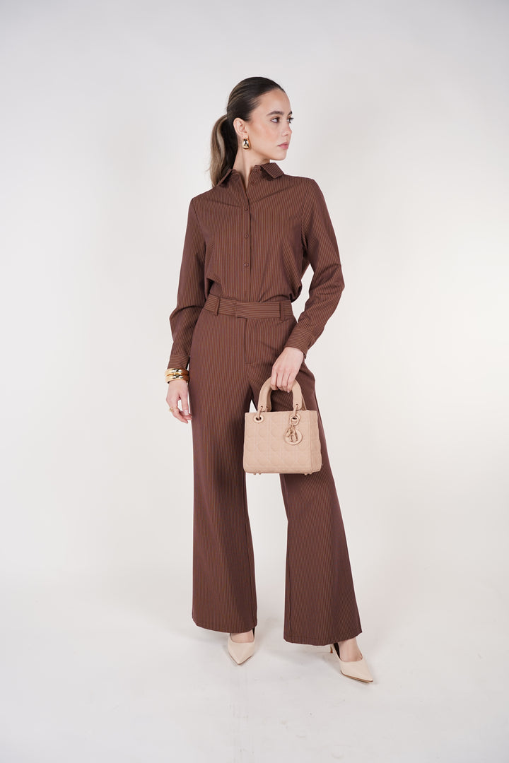 Belin Stripped Pants Set | Brown Striped Two-Piece Outfit