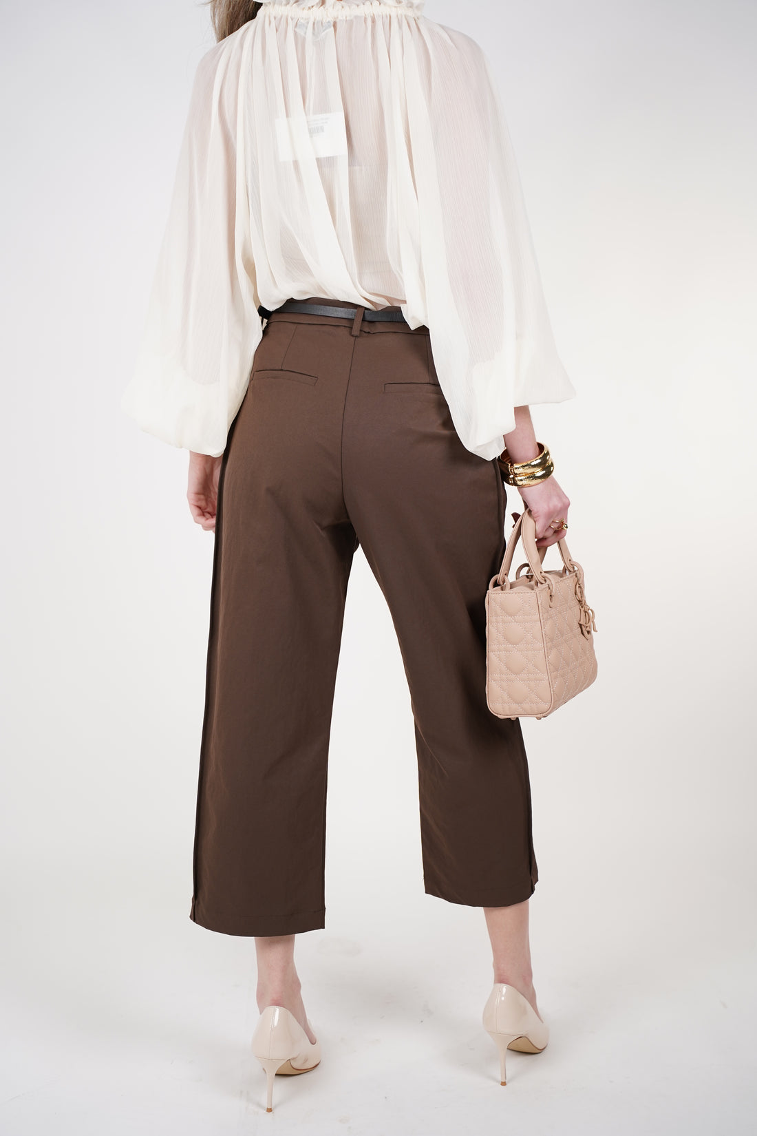 Auria Belted Cropped Pants | Brown Tailored Cropped Trousers