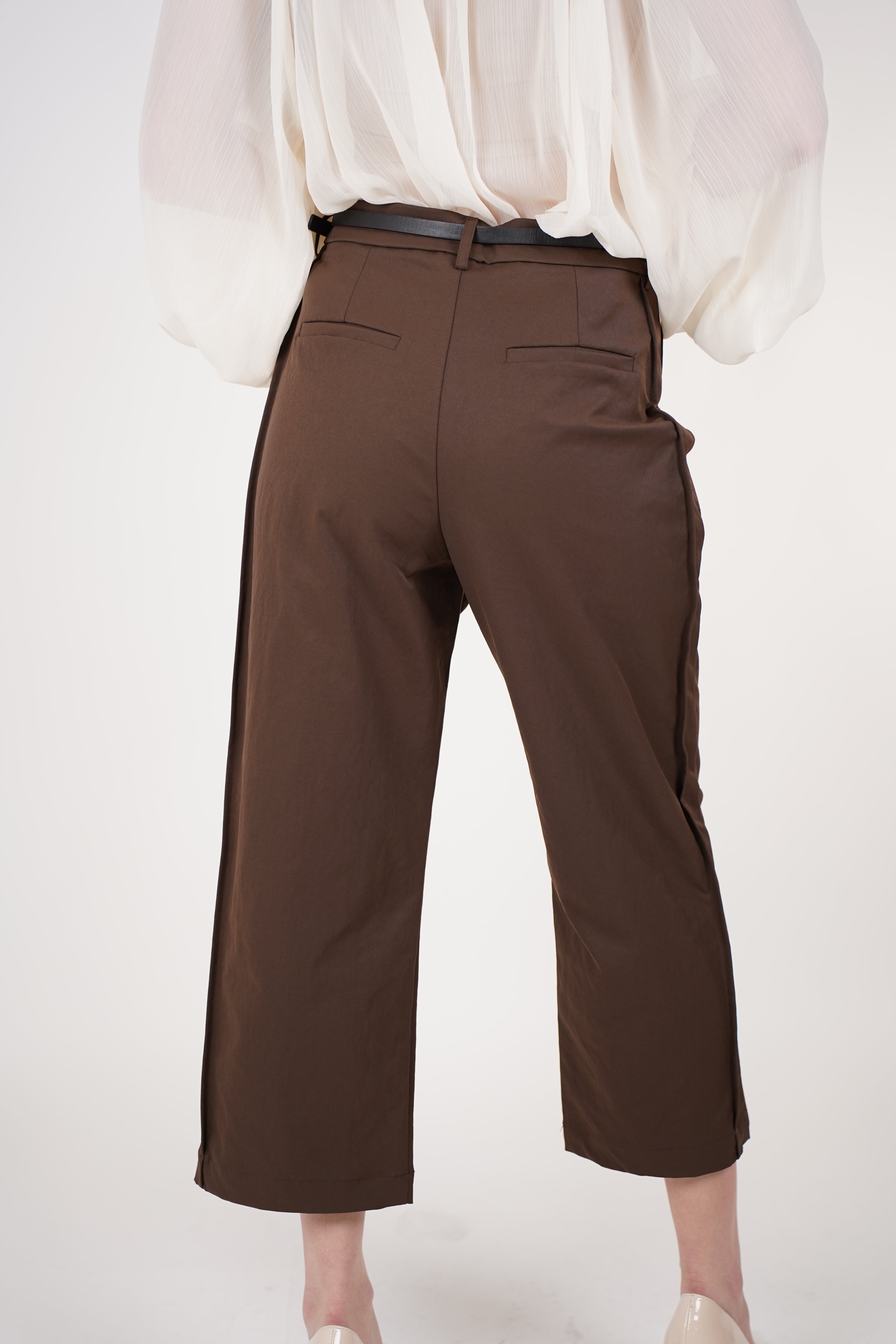 Auria Belted Cropped Pants | Brown Tailored Cropped Trousers