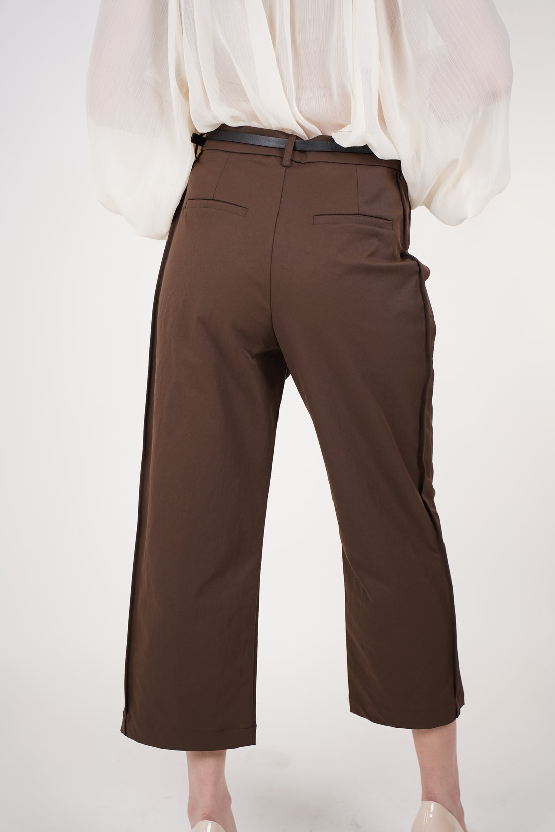 Auria Belted Cropped Pants | Brown Tailored Cropped Trousers