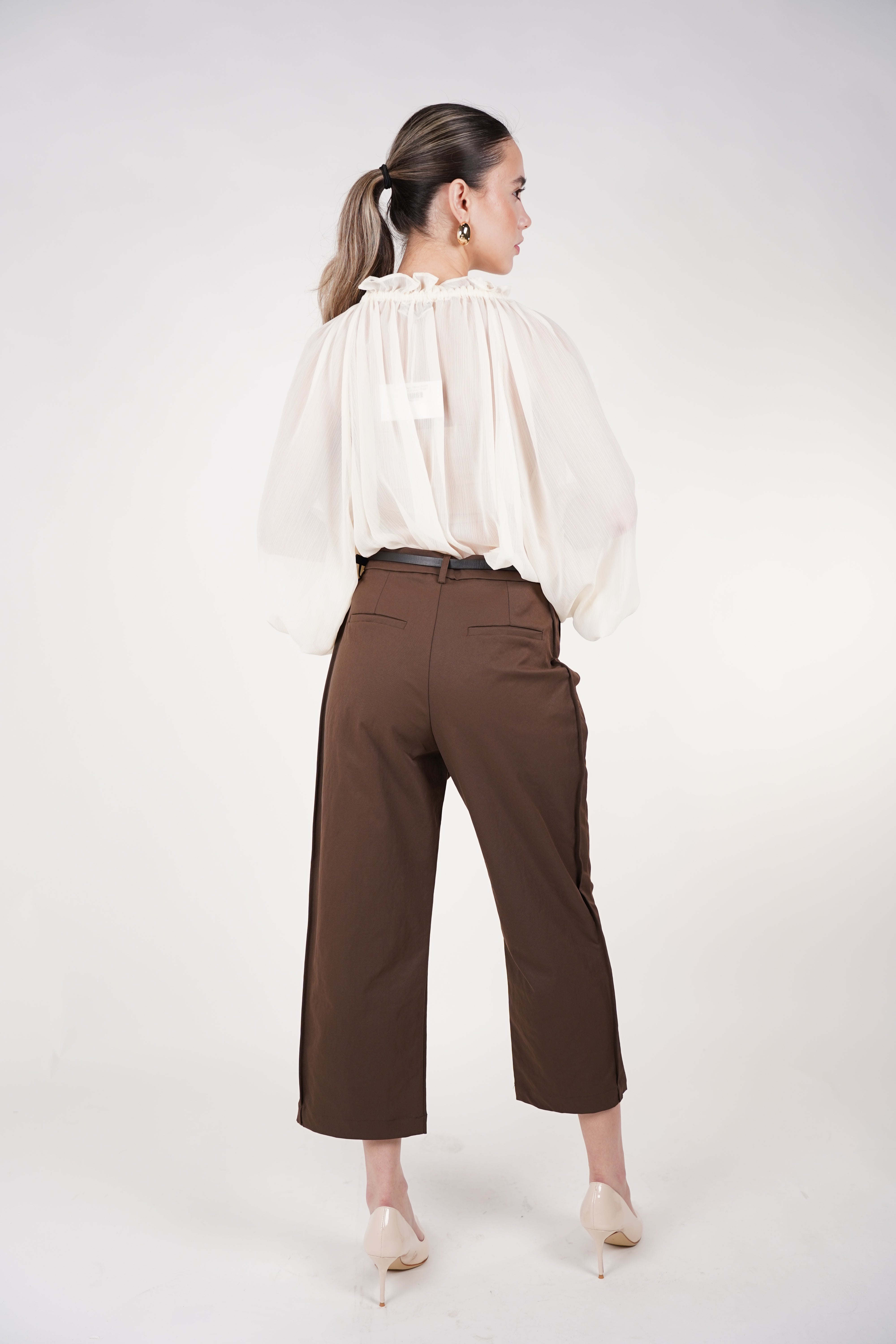 Auria Belted Cropped Pants | Brown Tailored Cropped Trousers