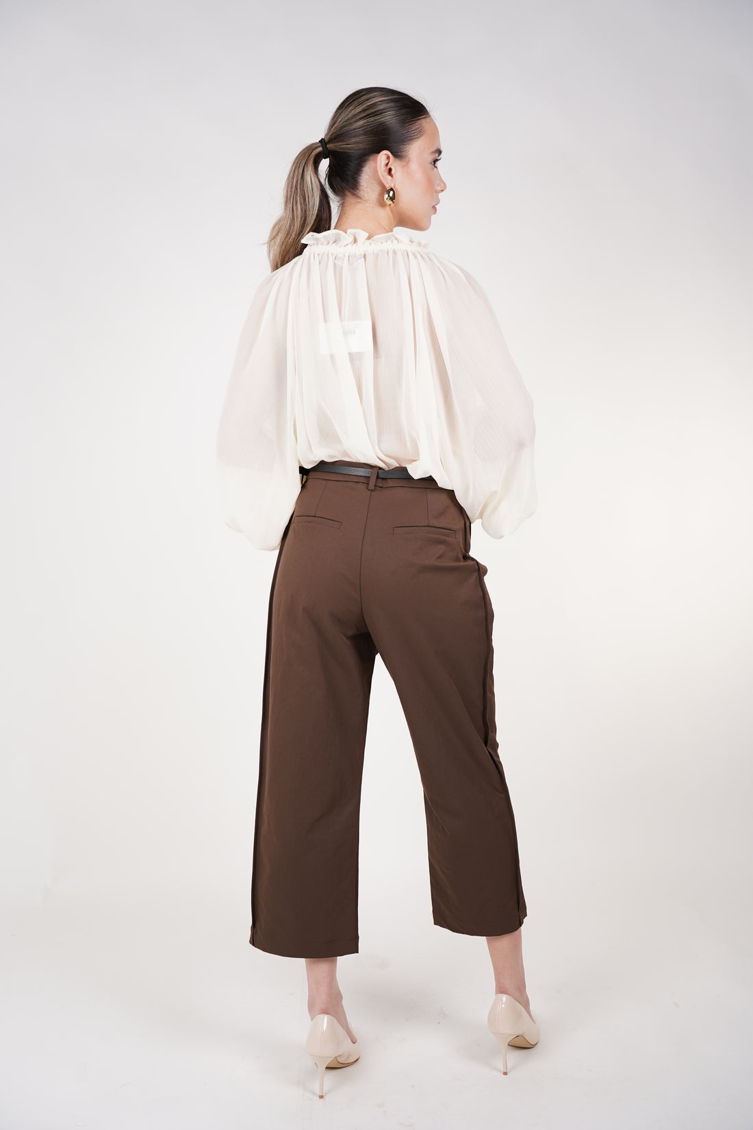 Auria Belted Cropped Pants | Brown Tailored Cropped Trousers