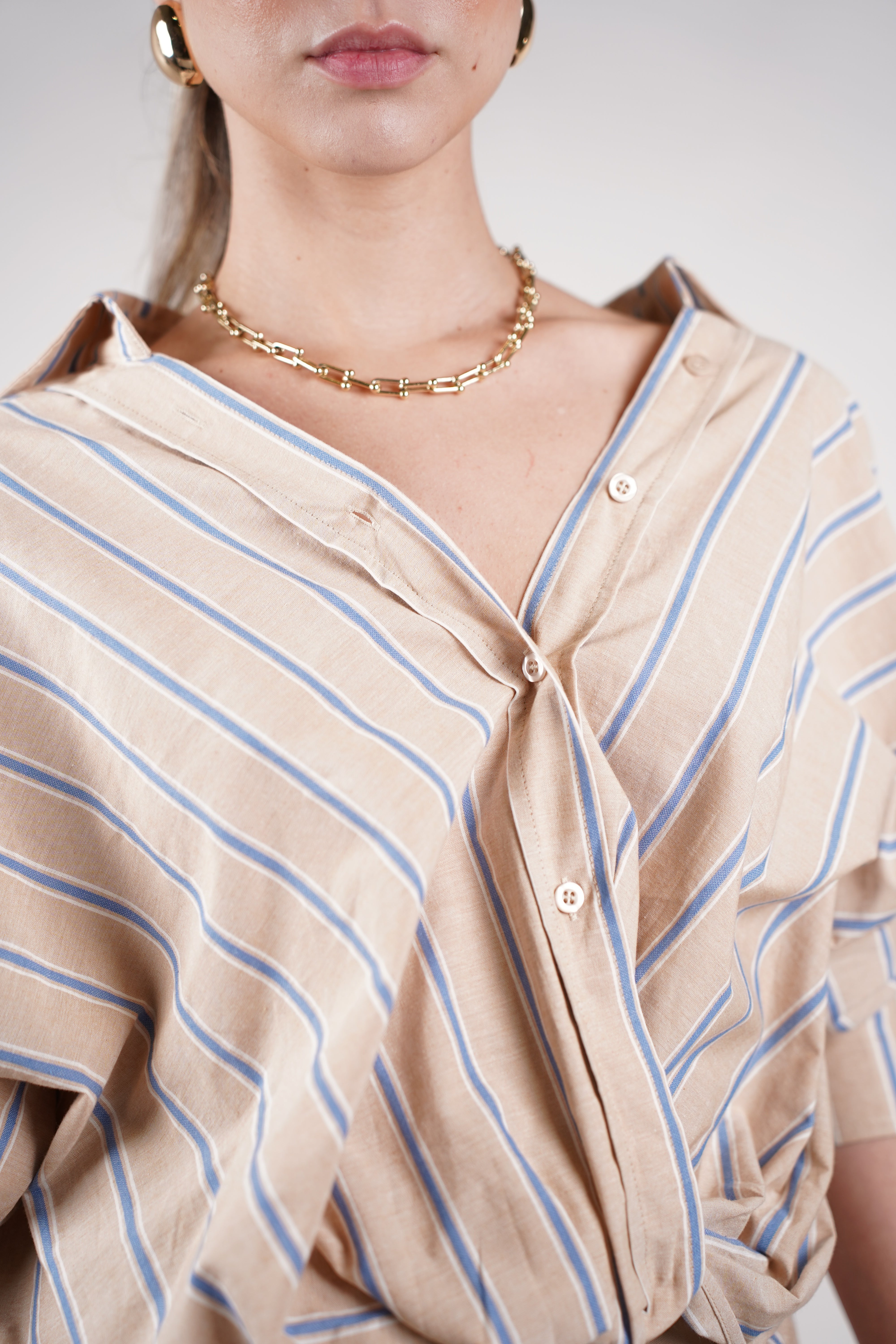 Elyss Striped Button Down – Neutral Oversized Button Up Top