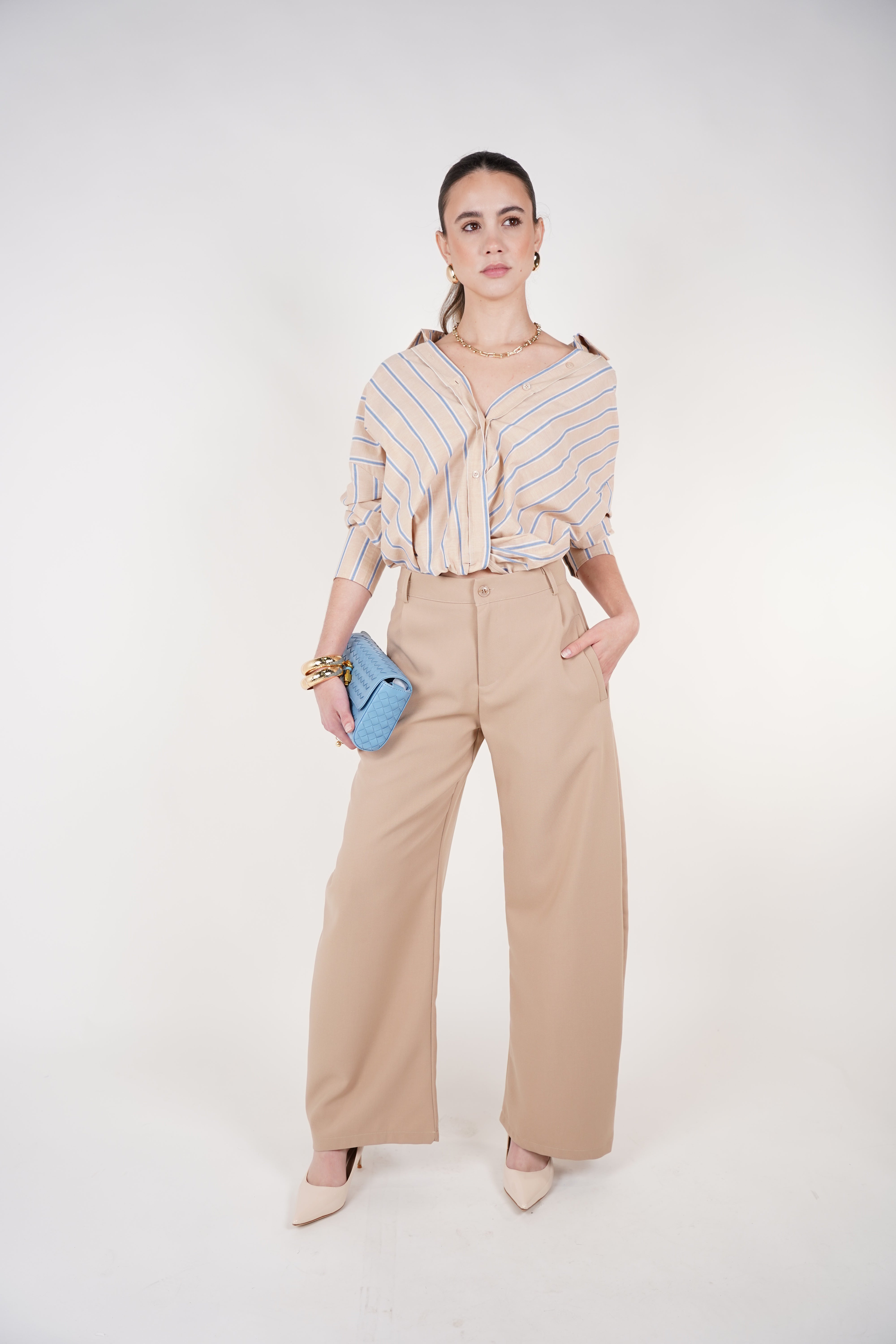 Hanyel Trousers – Classic Wide-Leg Tailored Pant in Neutral Beige