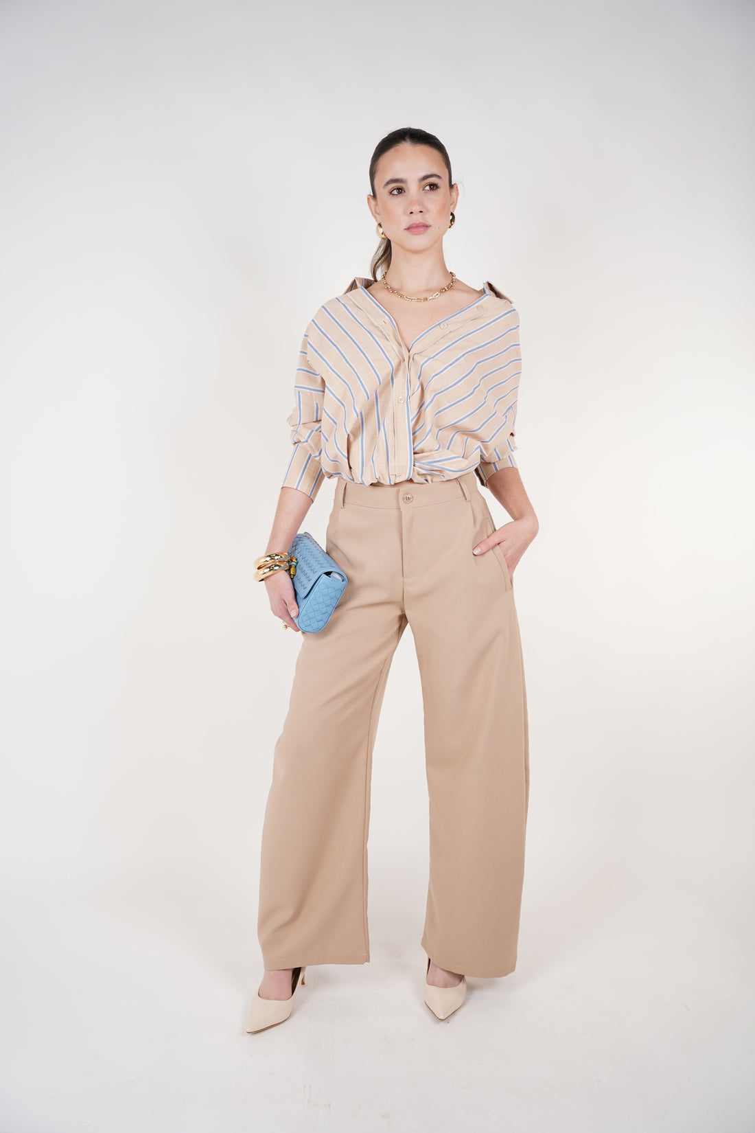 Hanyel Trousers – Classic Wide-Leg Tailored Pant in Neutral Beige
