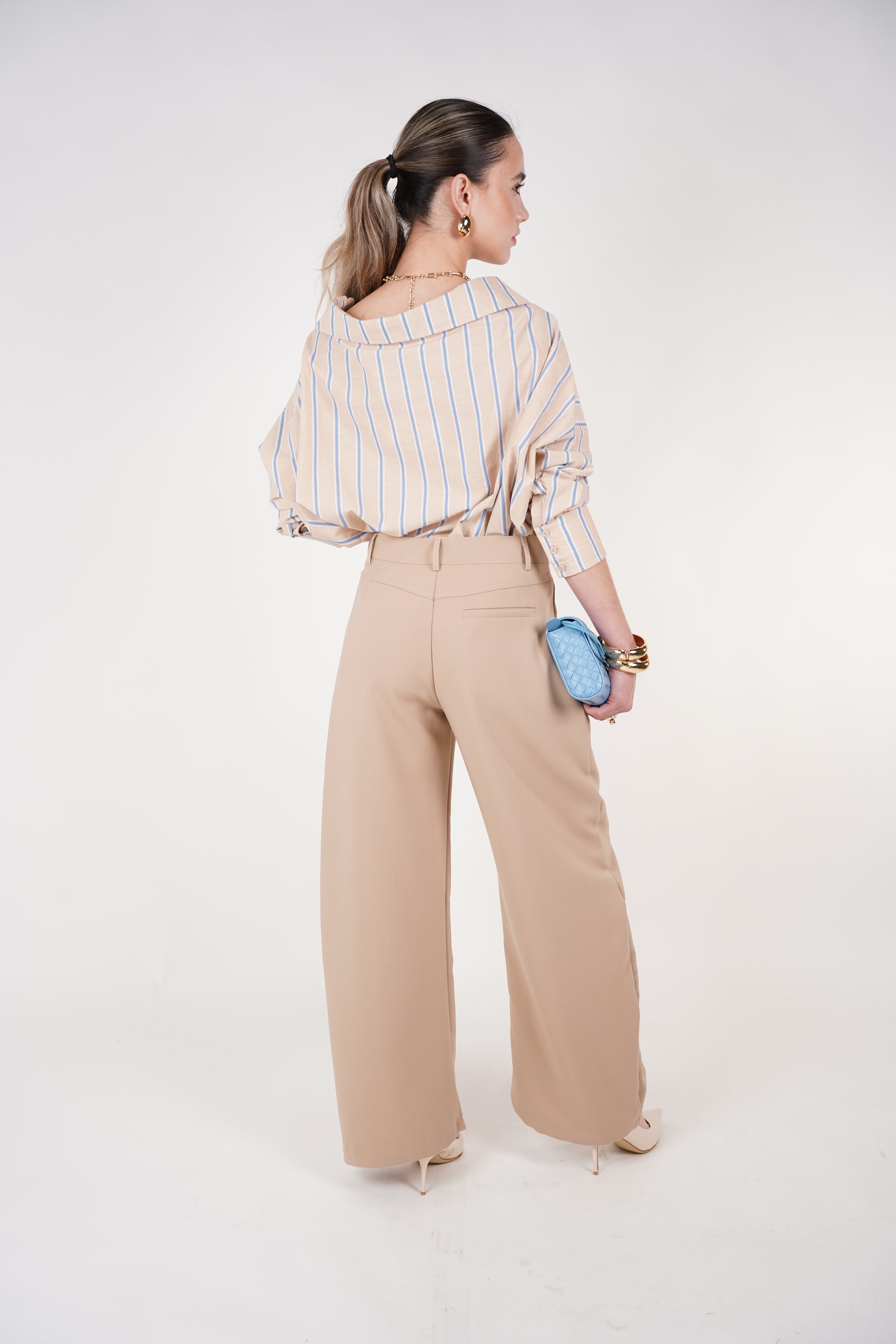 Hanyel Trousers – Classic Wide-Leg Tailored Pant in Neutral Beige