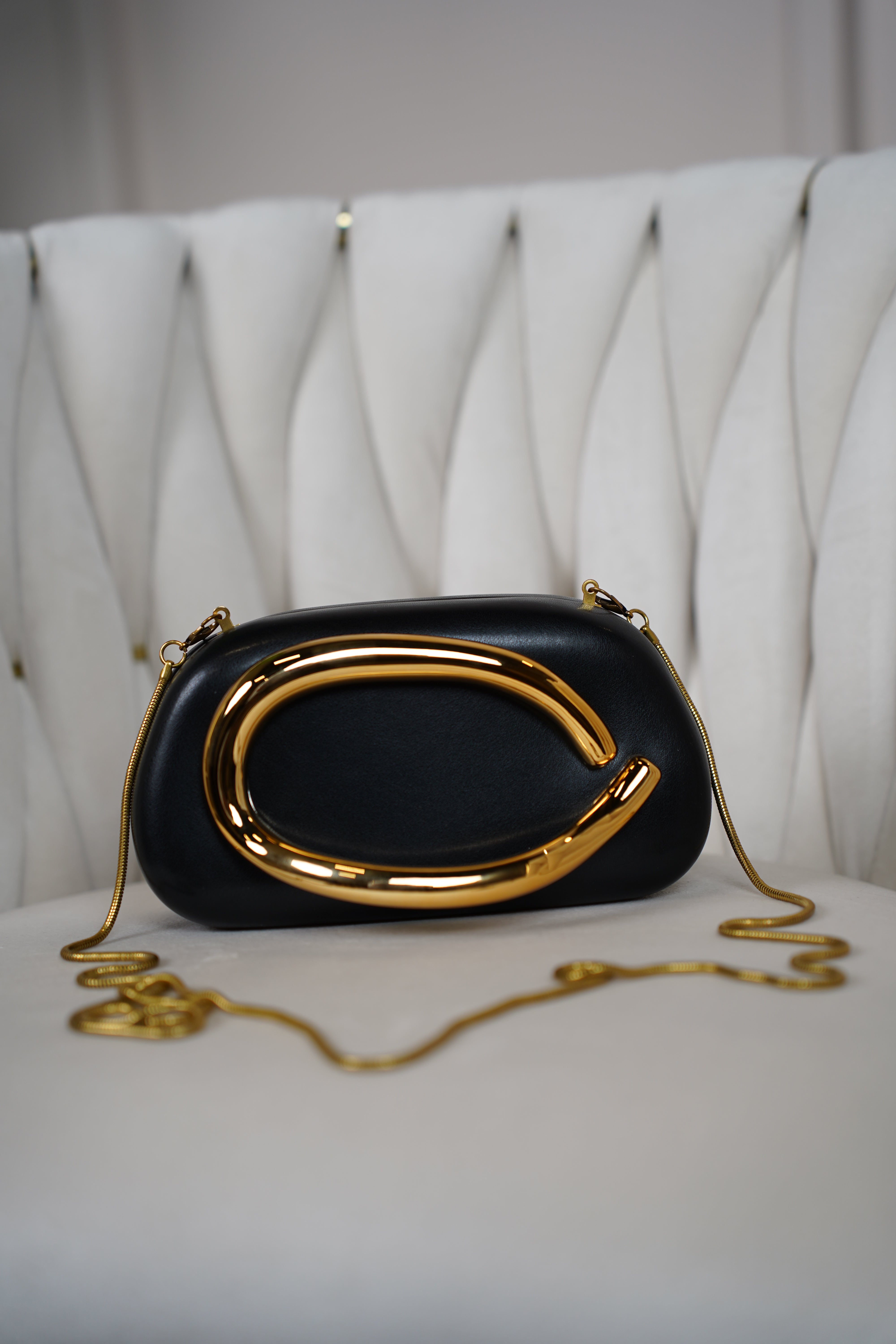 Zalia Trendy Clutch – Sculptural Elegance with a Bold Gold Accent