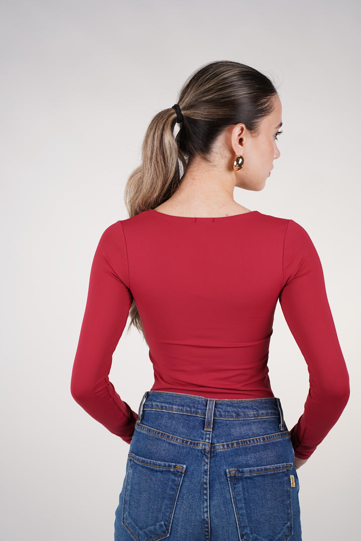 Haileycita Square Bodysuit – Sleek Long-Sleeve Square Neck Essential