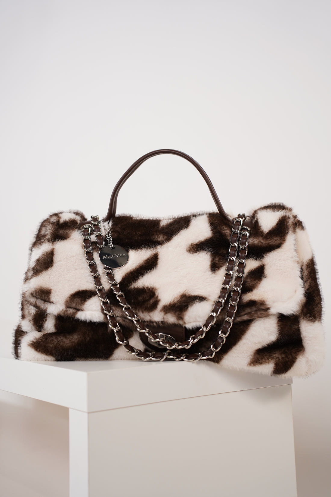 Cava Tote Bag – Faux Fur Statement Tote with Chain Detail