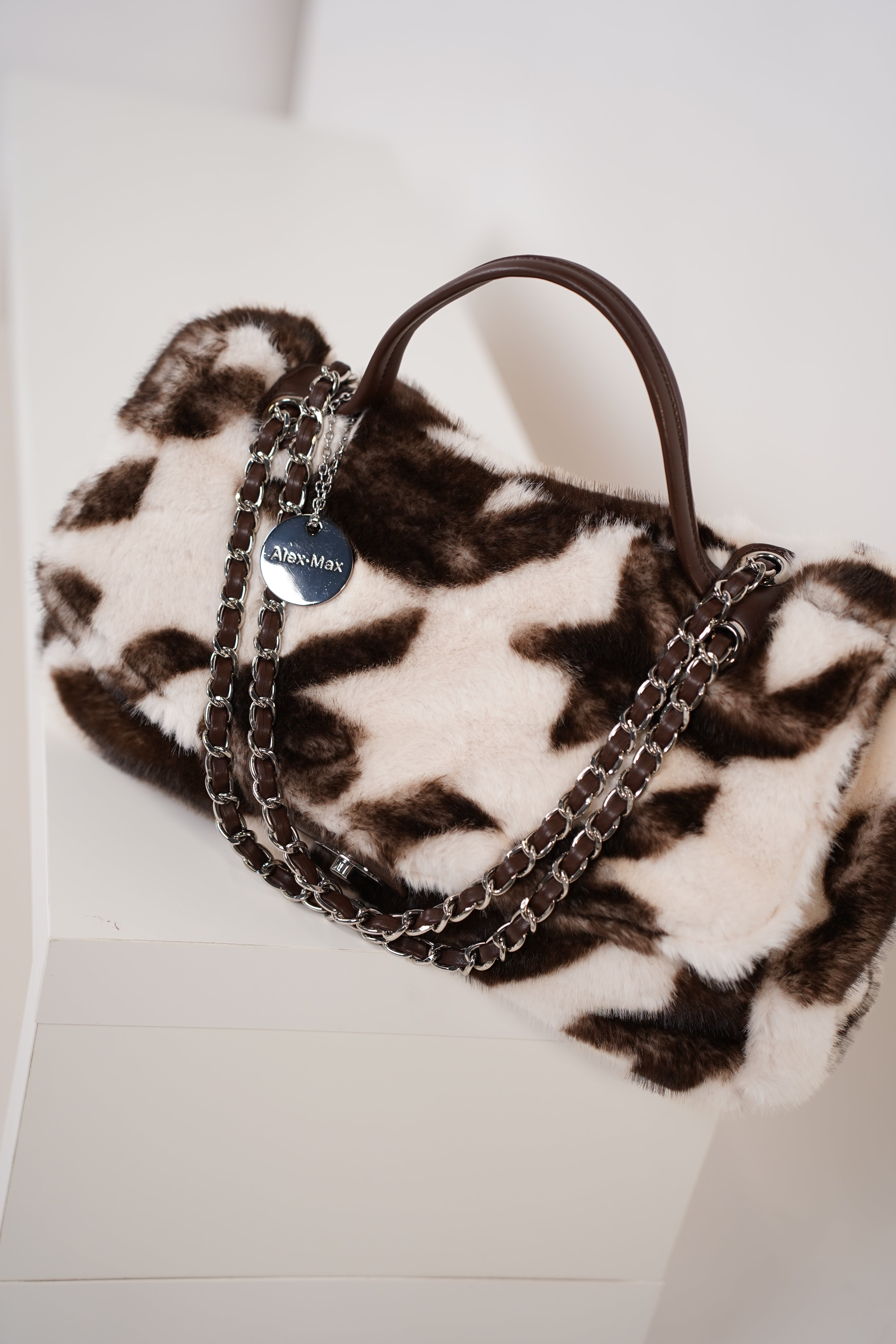 Cava Tote Bag – Faux Fur Statement Tote with Chain Detail