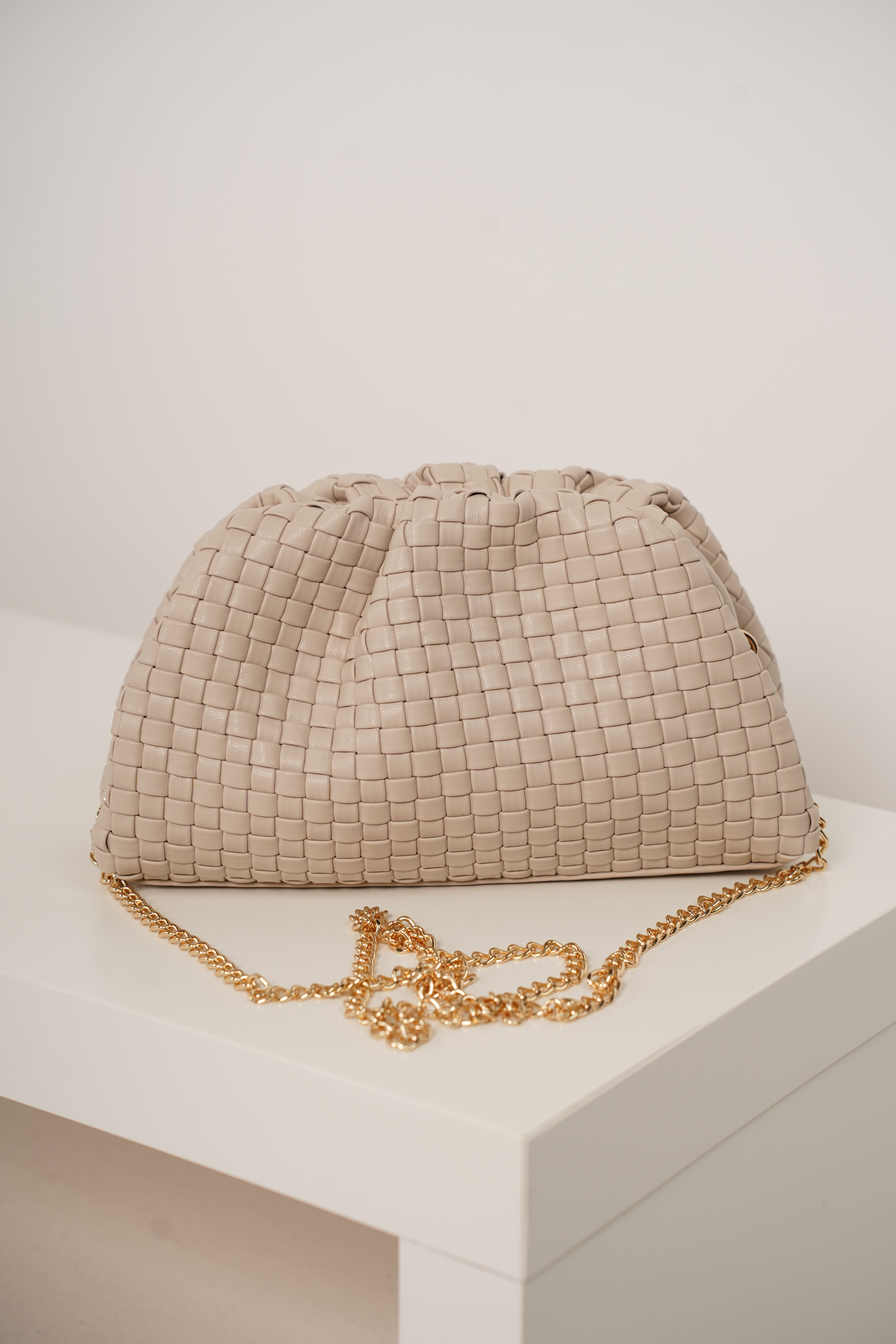 Tovan Quilted Bag – Woven Soft Clutch with Gold Chain