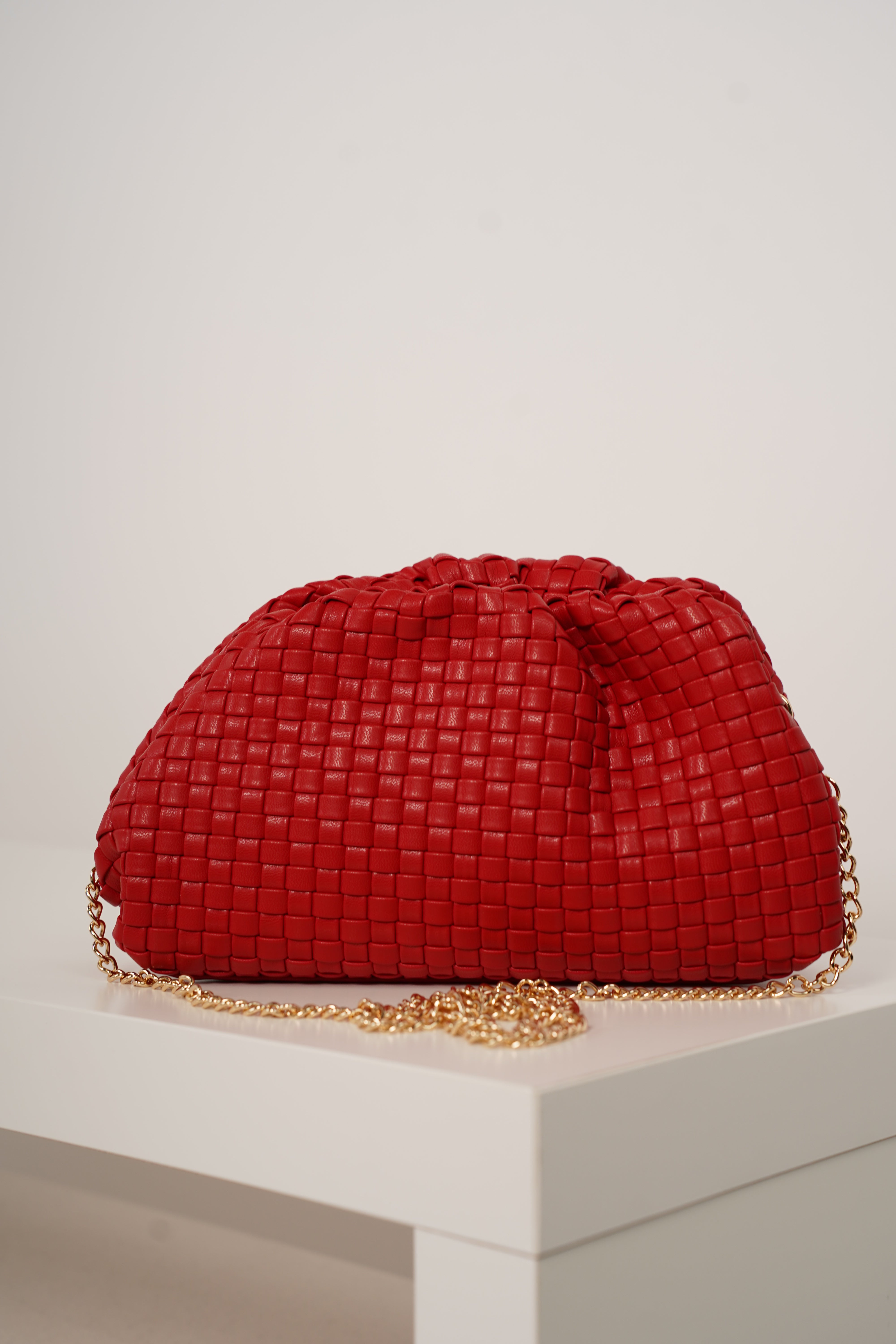 Tovan Quilted Bag – Woven Soft Clutch with Gold Chain