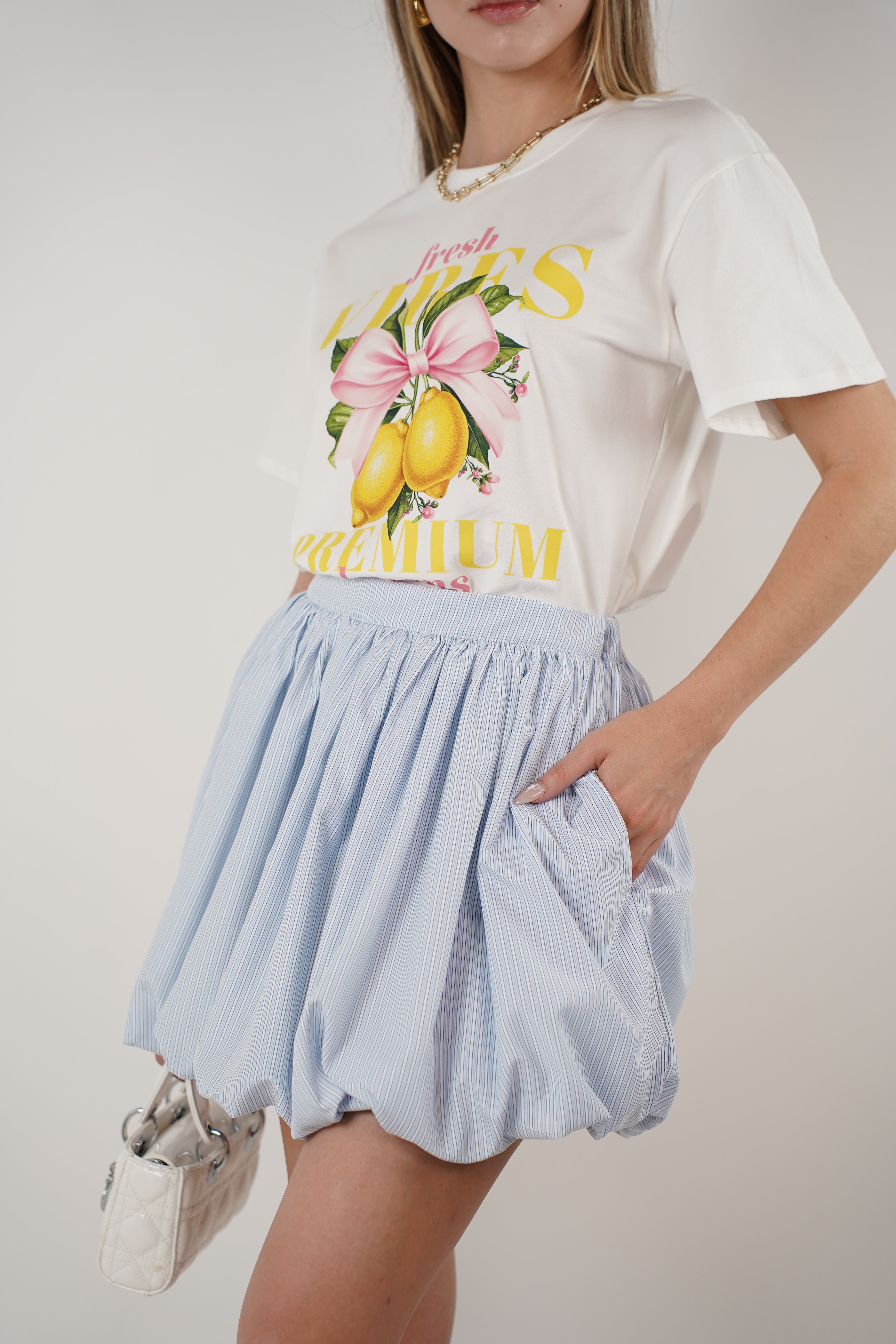 Elvar Bubble Striped Mini Skirt – Playful Blue Poplin Style