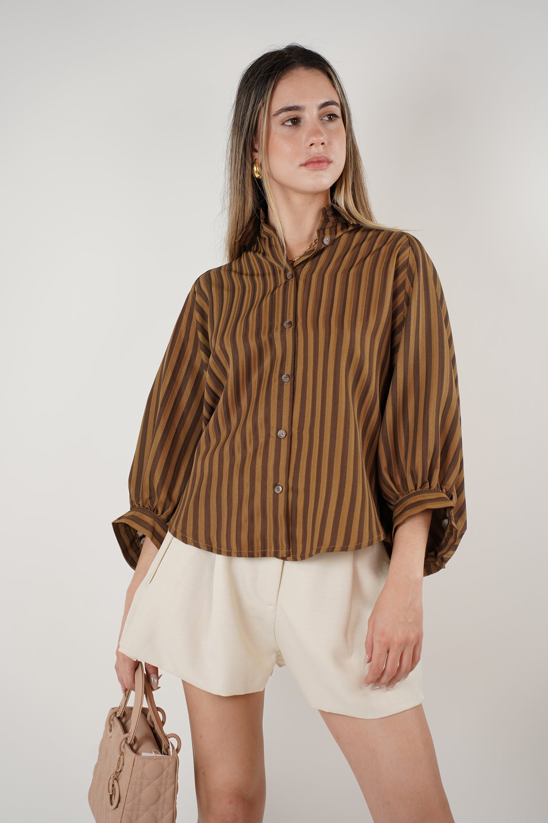 Liven Oversized Striped Button Down – Earth-Tone Flow with Retro Vibes