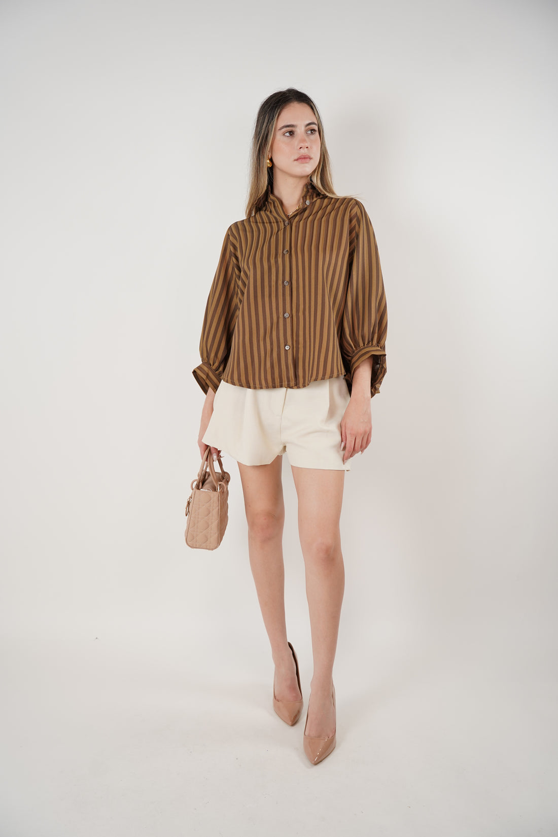 Liven Oversized Striped Button Down – Earth-Tone Flow with Retro Vibes