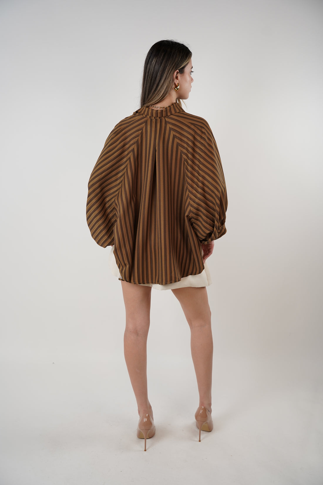 Liven Oversized Striped Button Down – Earth-Tone Flow with Retro Vibes