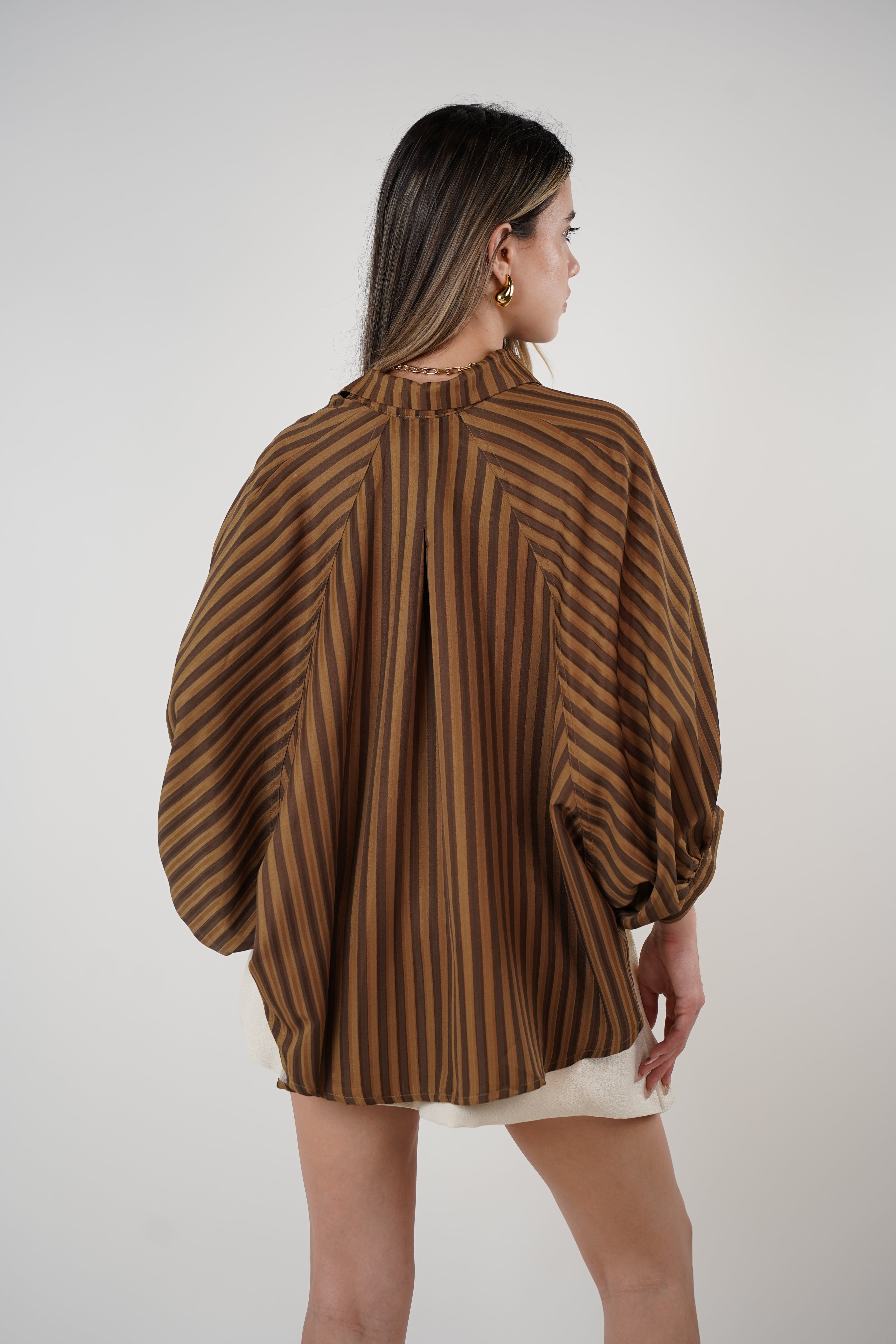 Liven Oversized Striped Button Down – Earth-Tone Flow with Retro Vibes
