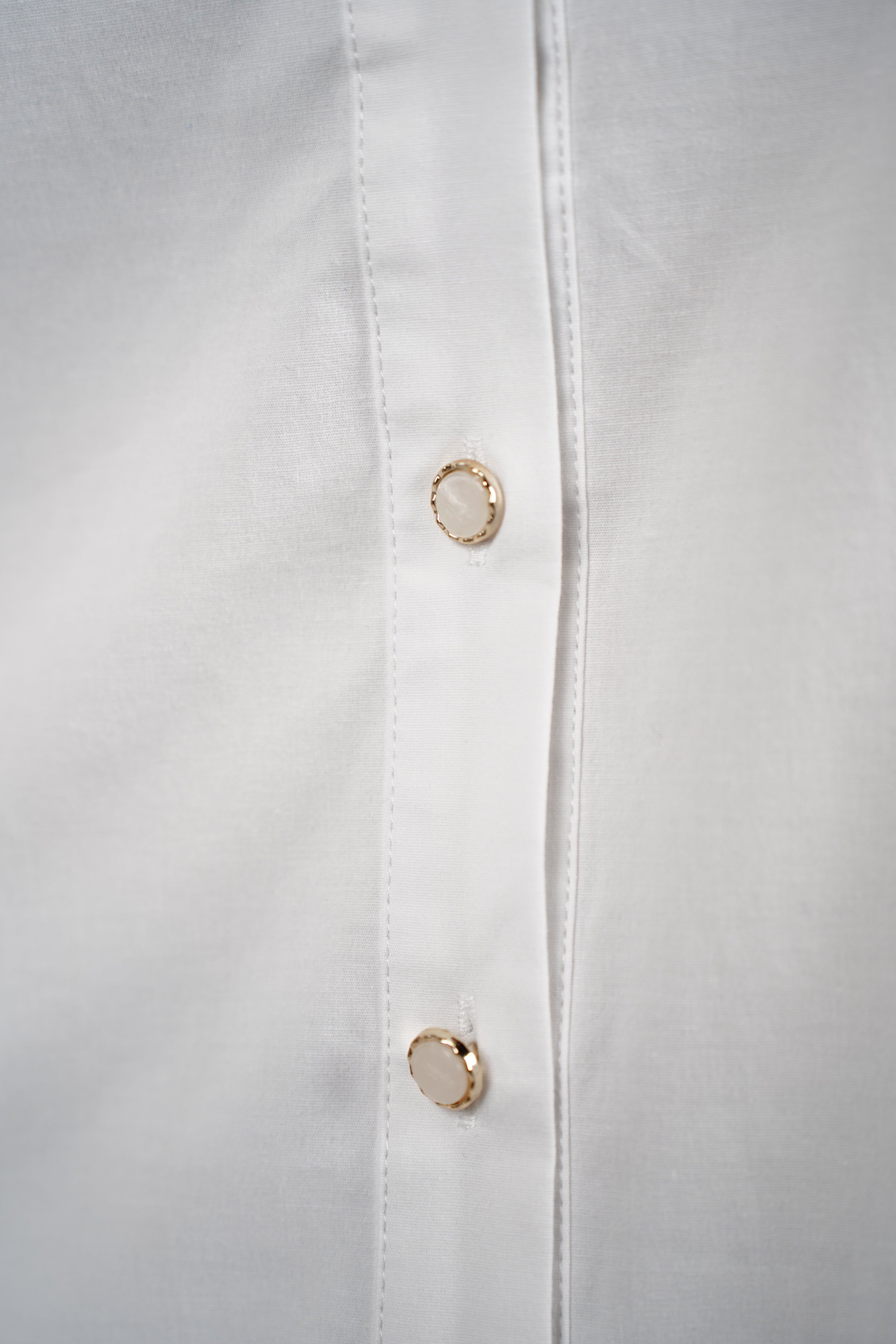 Tova Button Down – Classic White Shirt with Luxe Gold Trim