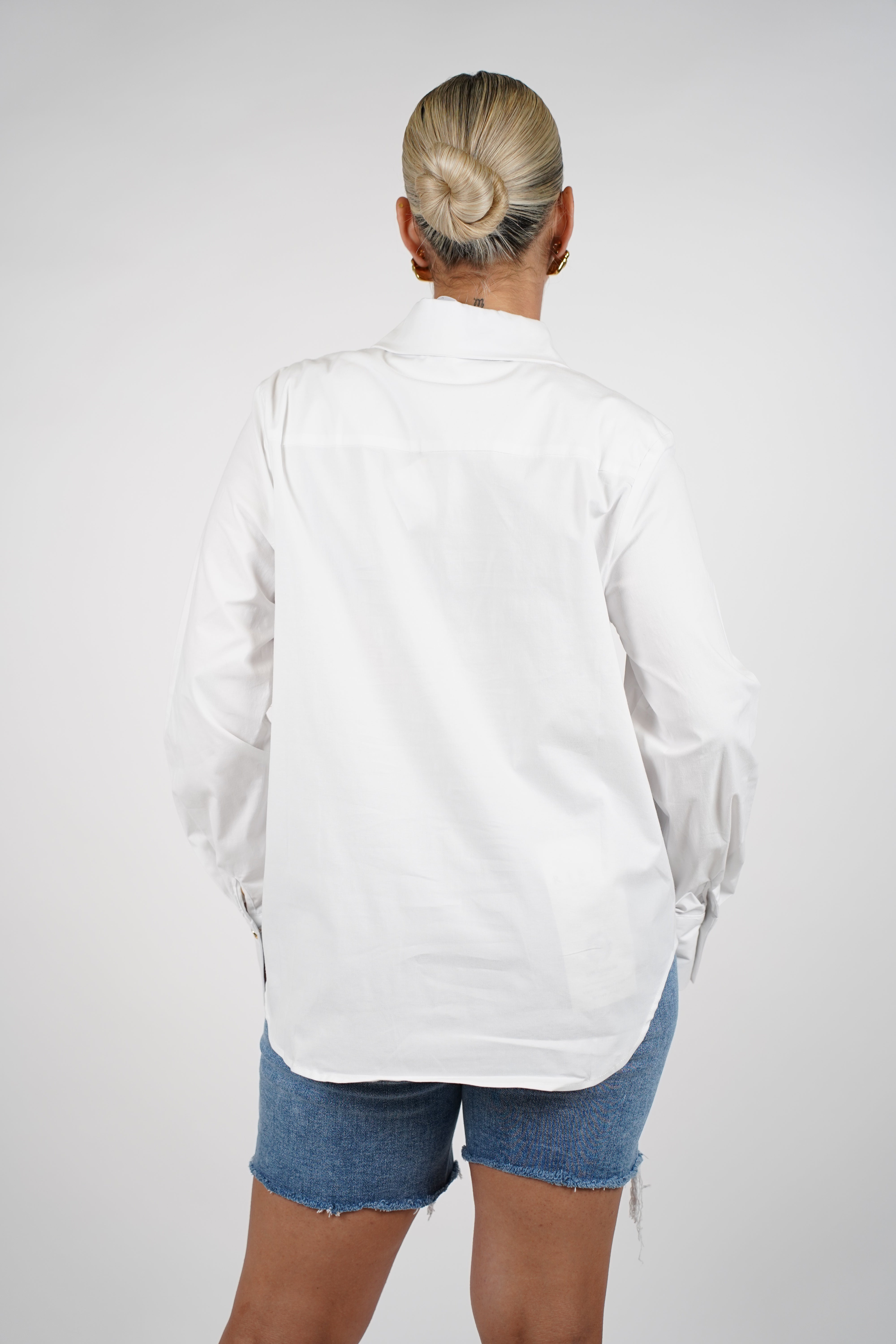 Tova Button Down – Classic White Shirt with Luxe Gold Trim
