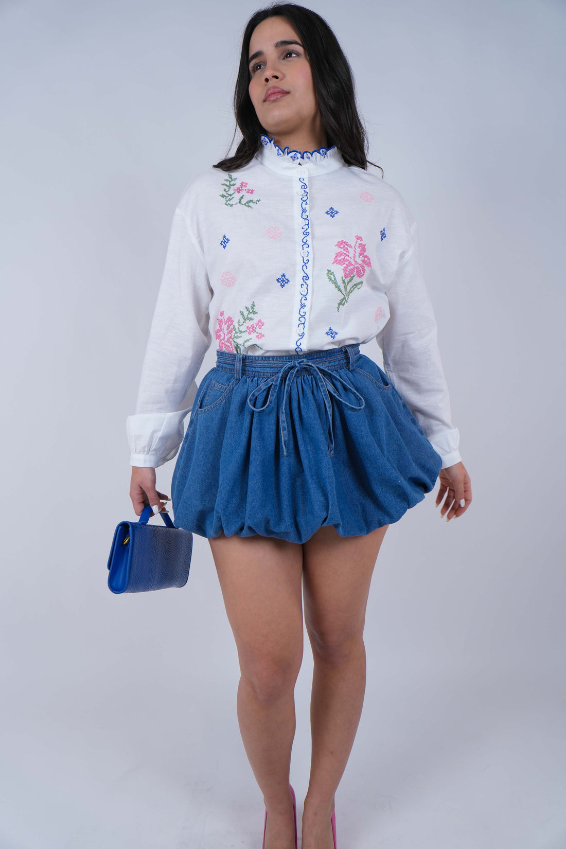 Nyla Bubble Hem Denim Skirt
