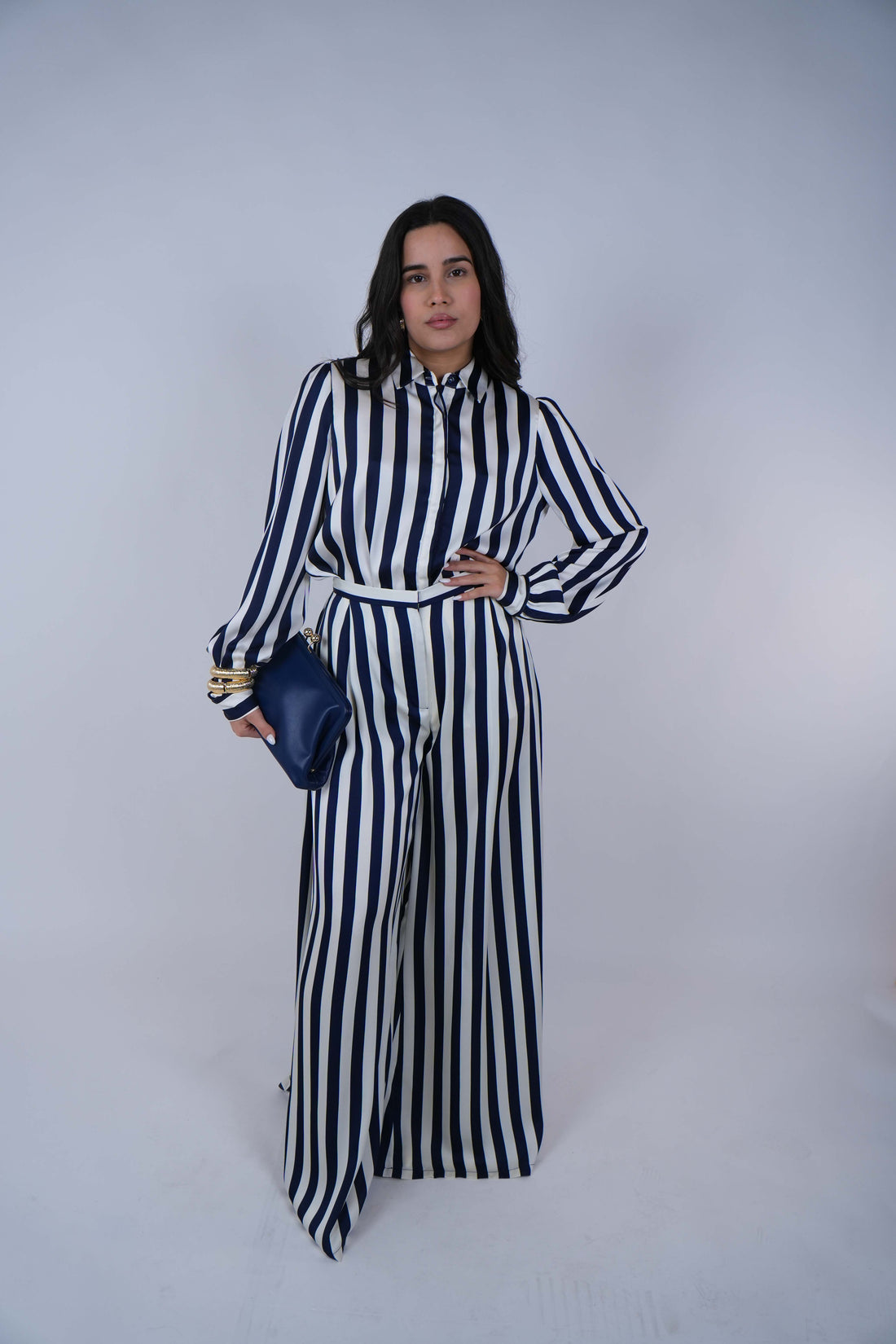 Saivz Stripped Satin Pants Set