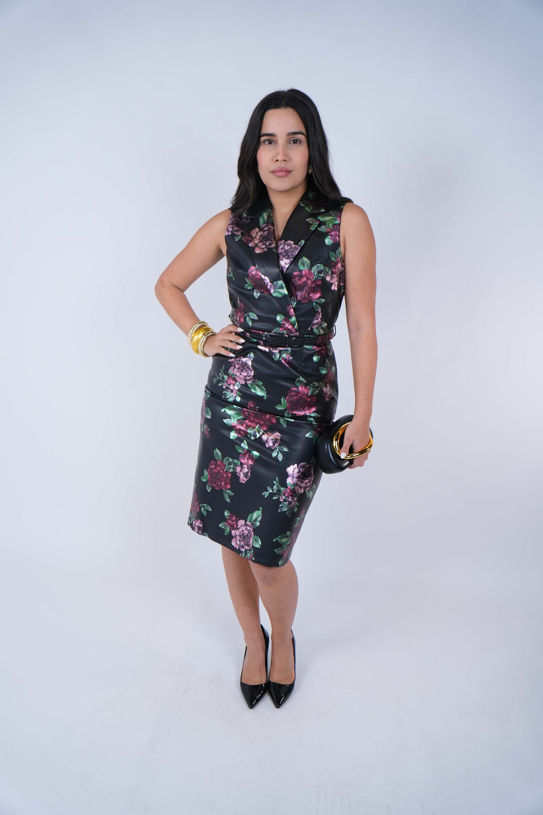 Zyra Leather Floral Midi Dress