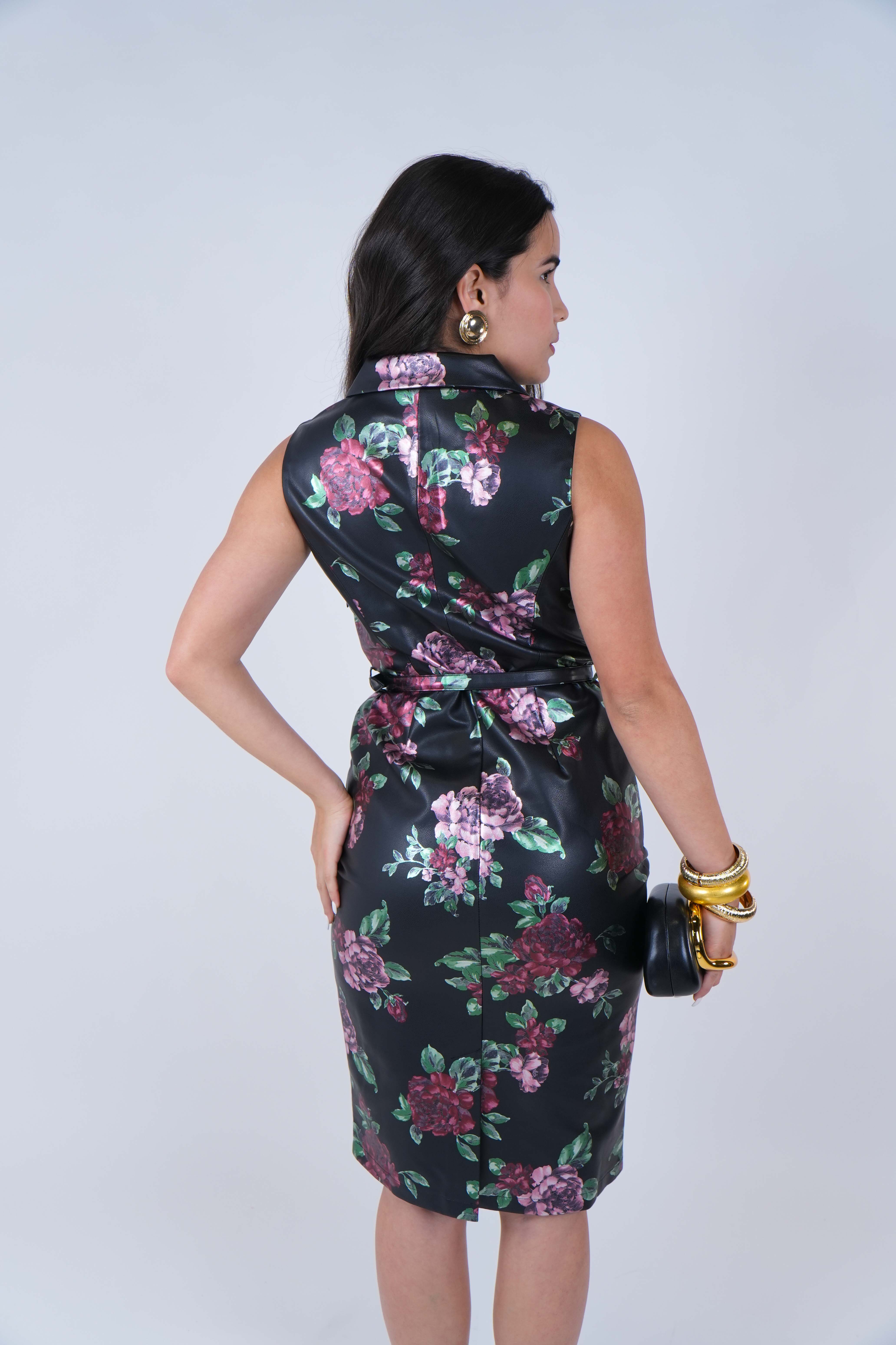 Zyra Leather Floral Midi Dress