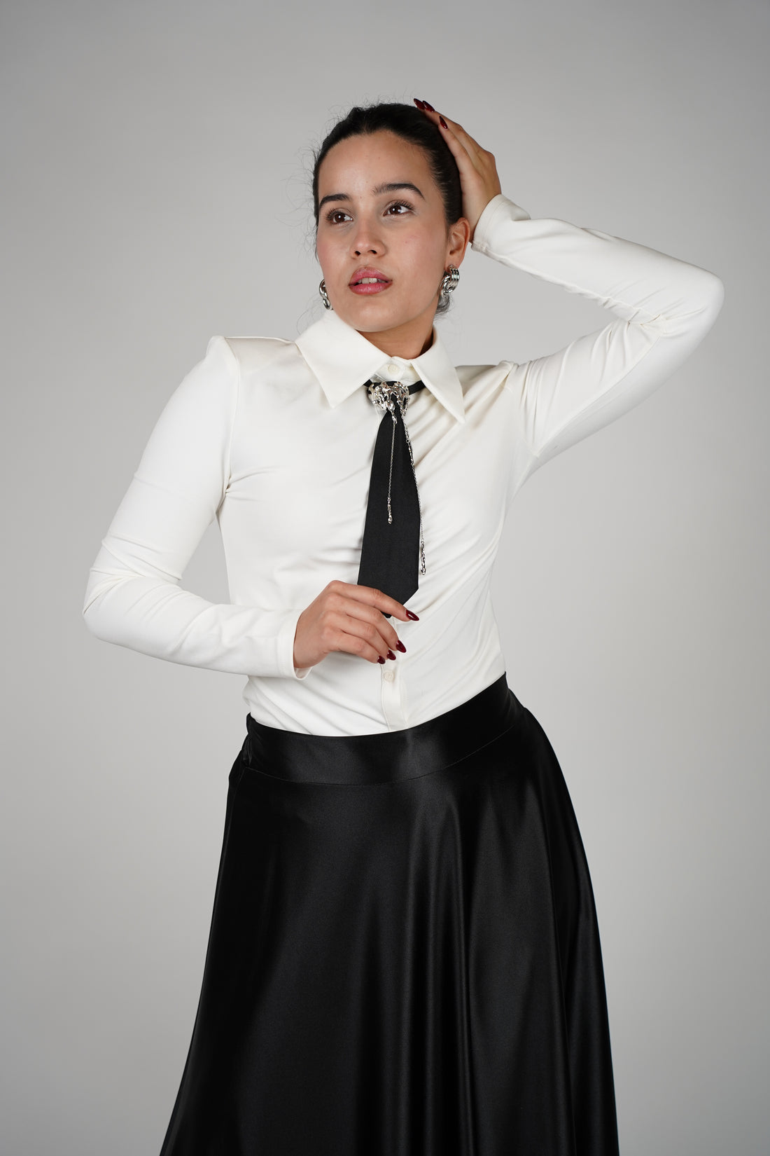 Kimiya Button Down – Sculpted Satin Stretch Shirt