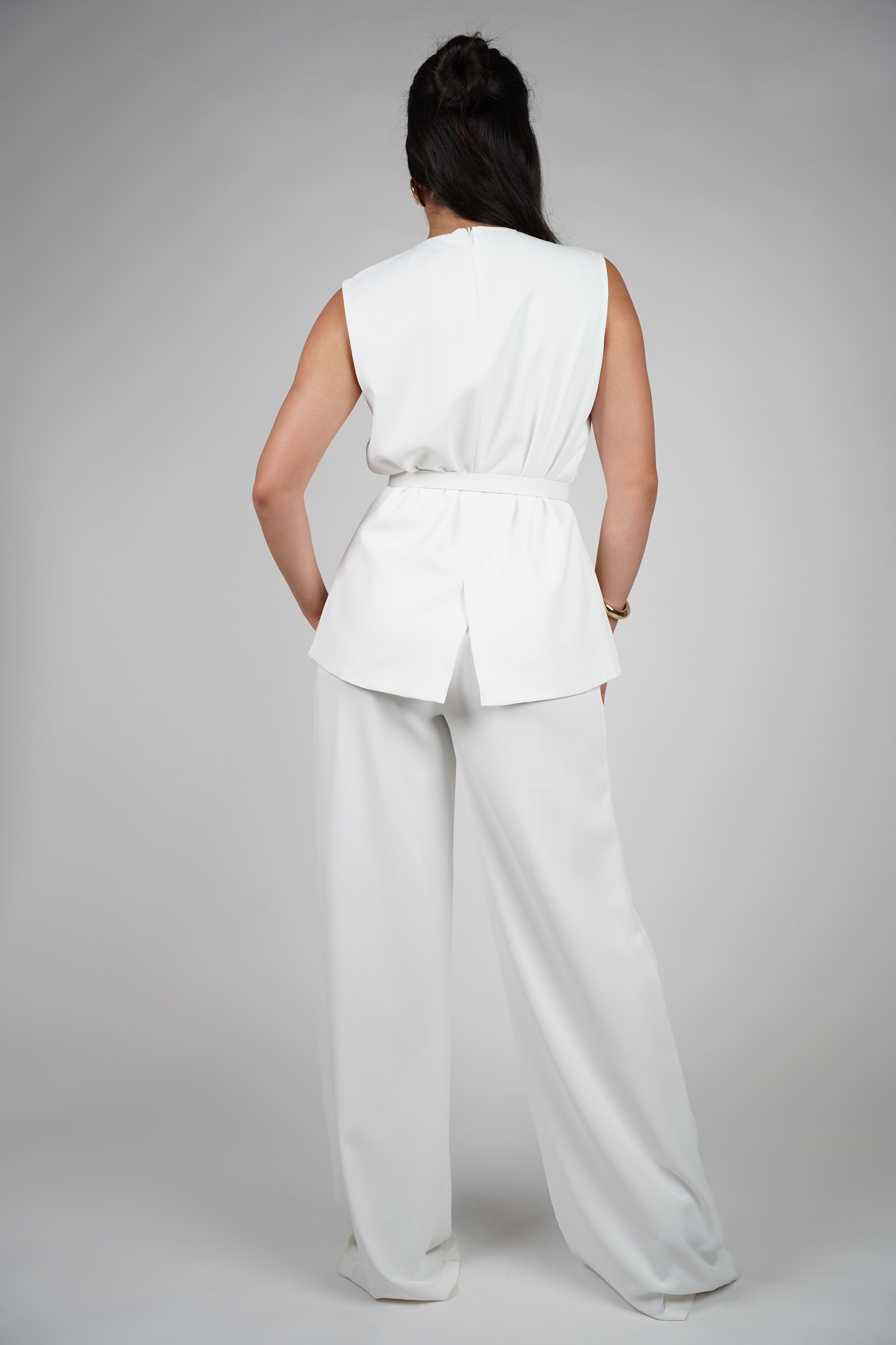 Kora Pants Set – Sleek Belted Two-Piece in Ivory White