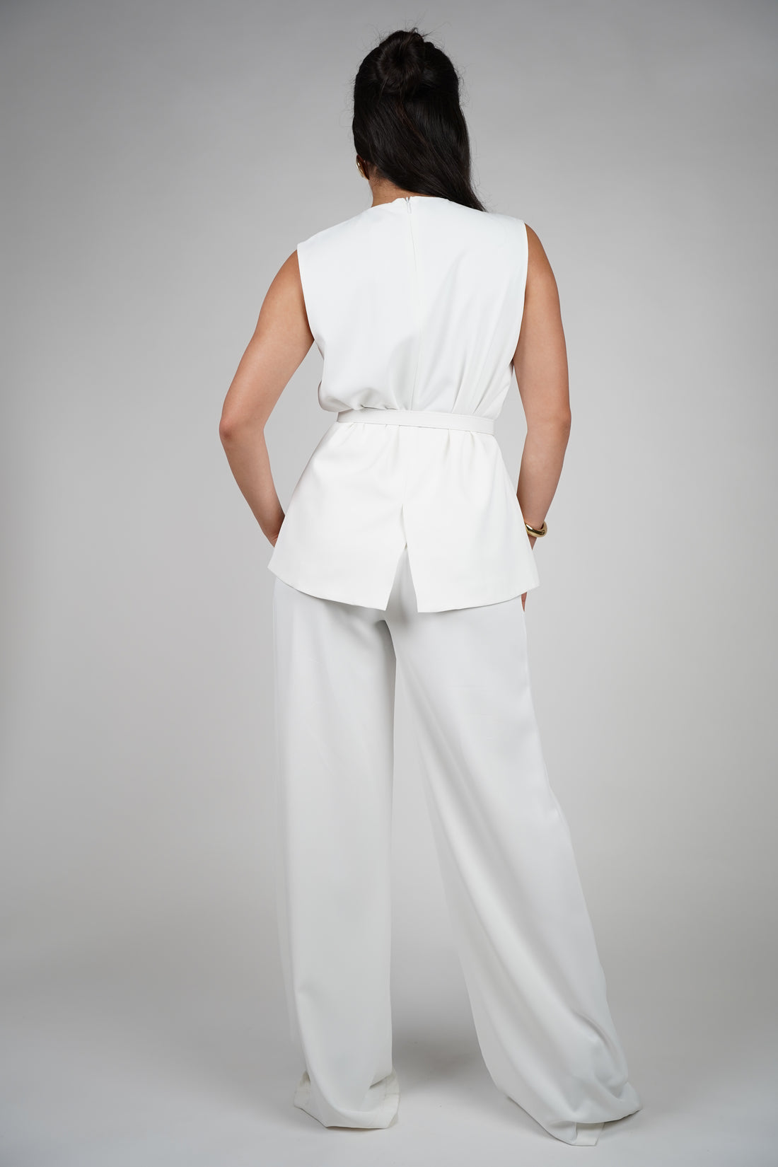 Kora Pants Set – Sleek Belted Two-Piece in Ivory White