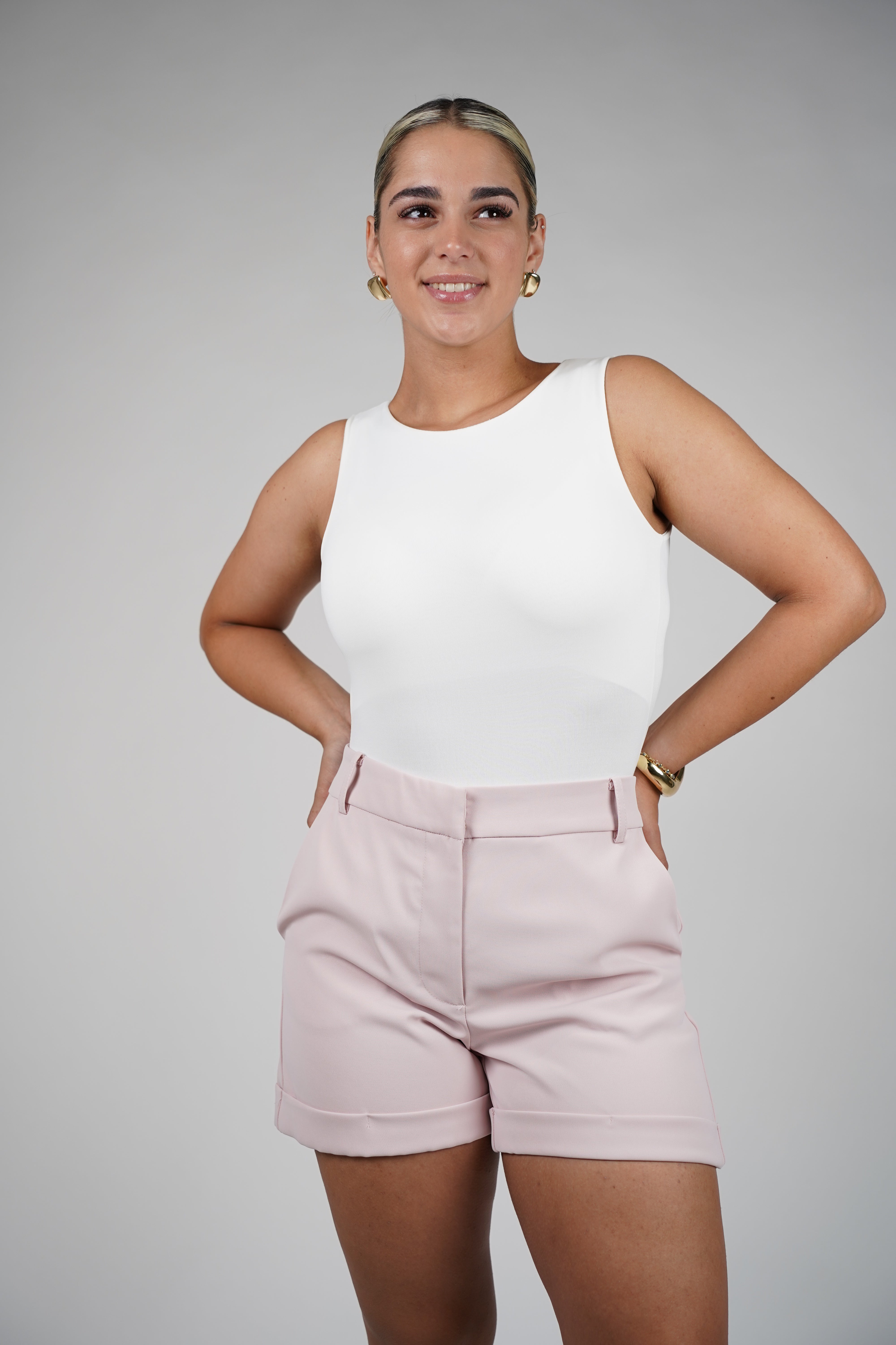 Nela Shorts – Polished Cuffed Shorts in Soft Pastels