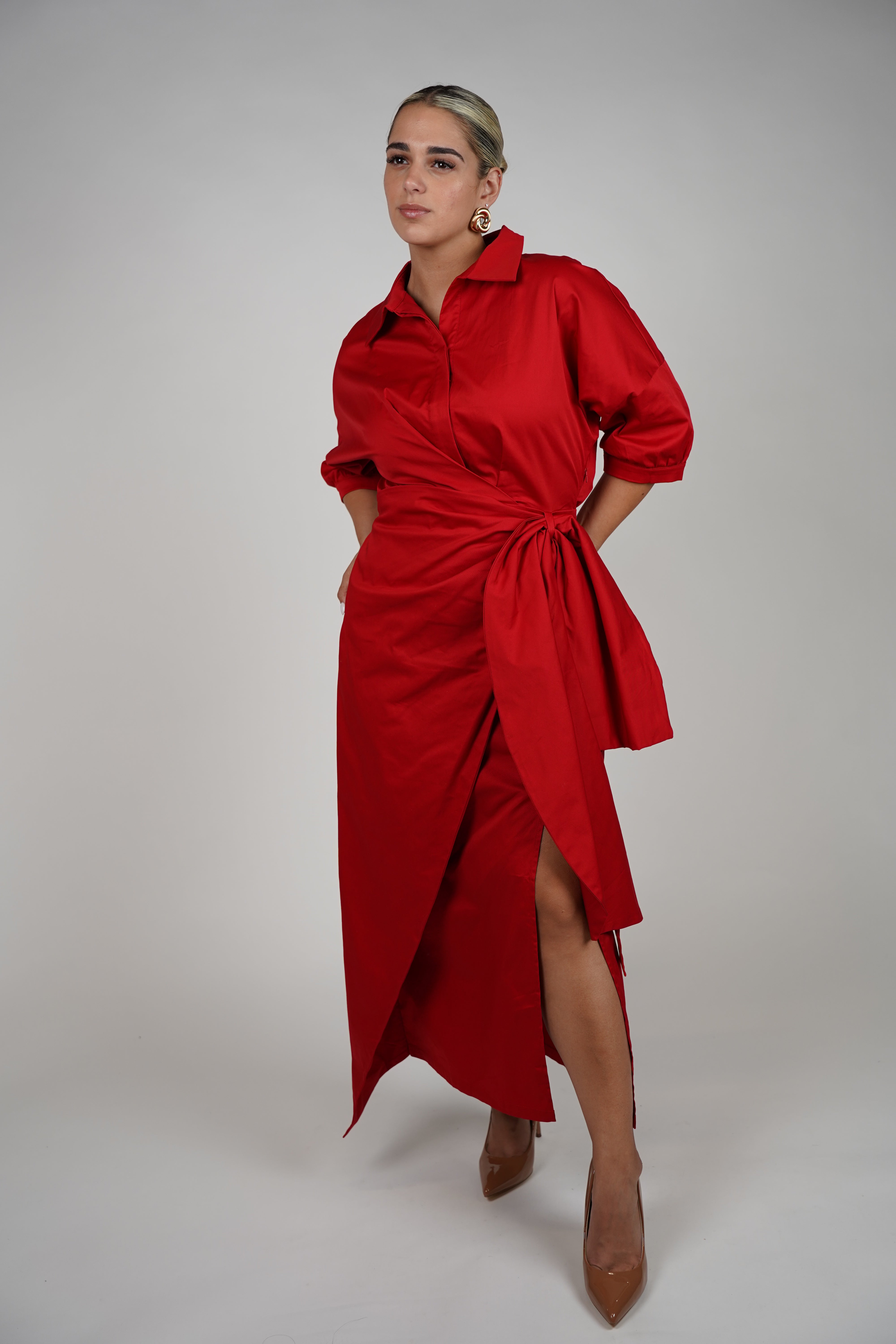 Ellen Maxi Dress – Bold Wrap Shirt Dress with Tie Waist
