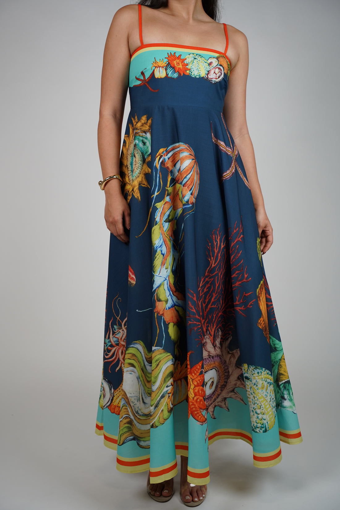 Orelle Ocean Stamp Maxi Dress – Deep Sea-Inspired Statement Gown