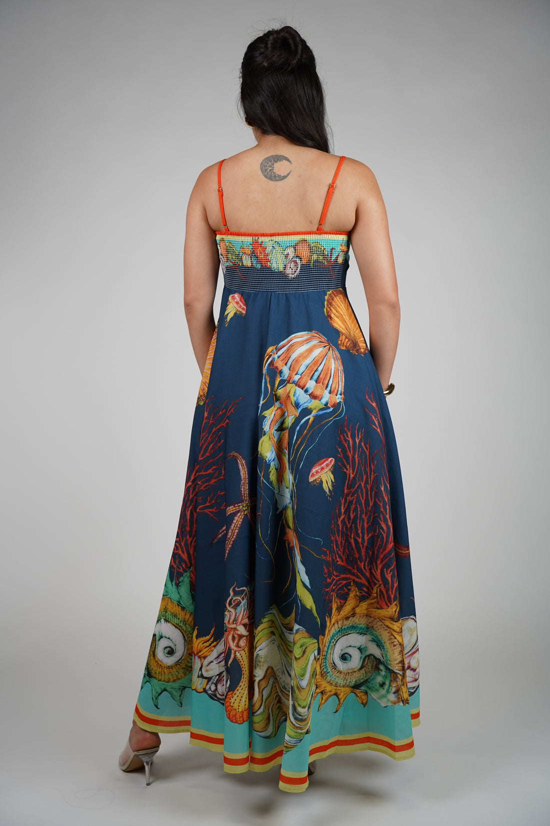 Orelle Ocean Stamp Maxi Dress – Deep Sea-Inspired Statement Gown