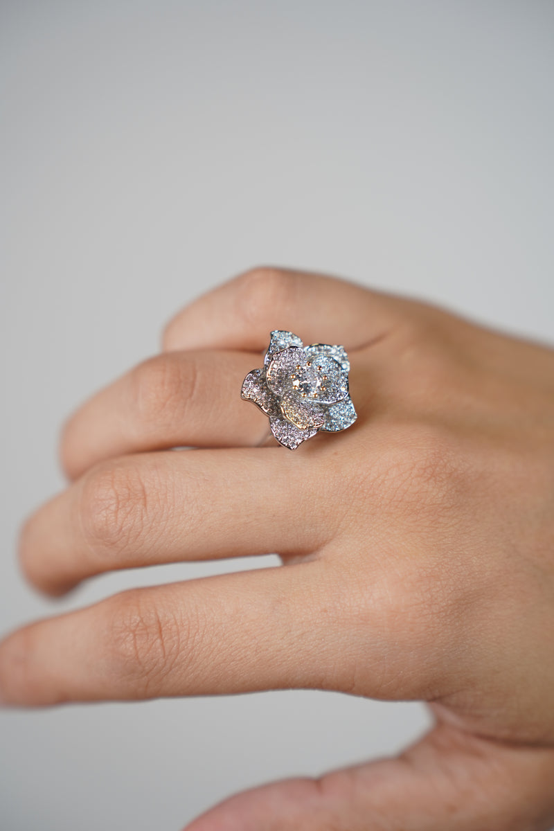 Delay Flower Ring – Crystal Bloom Adjustable Statement Ring