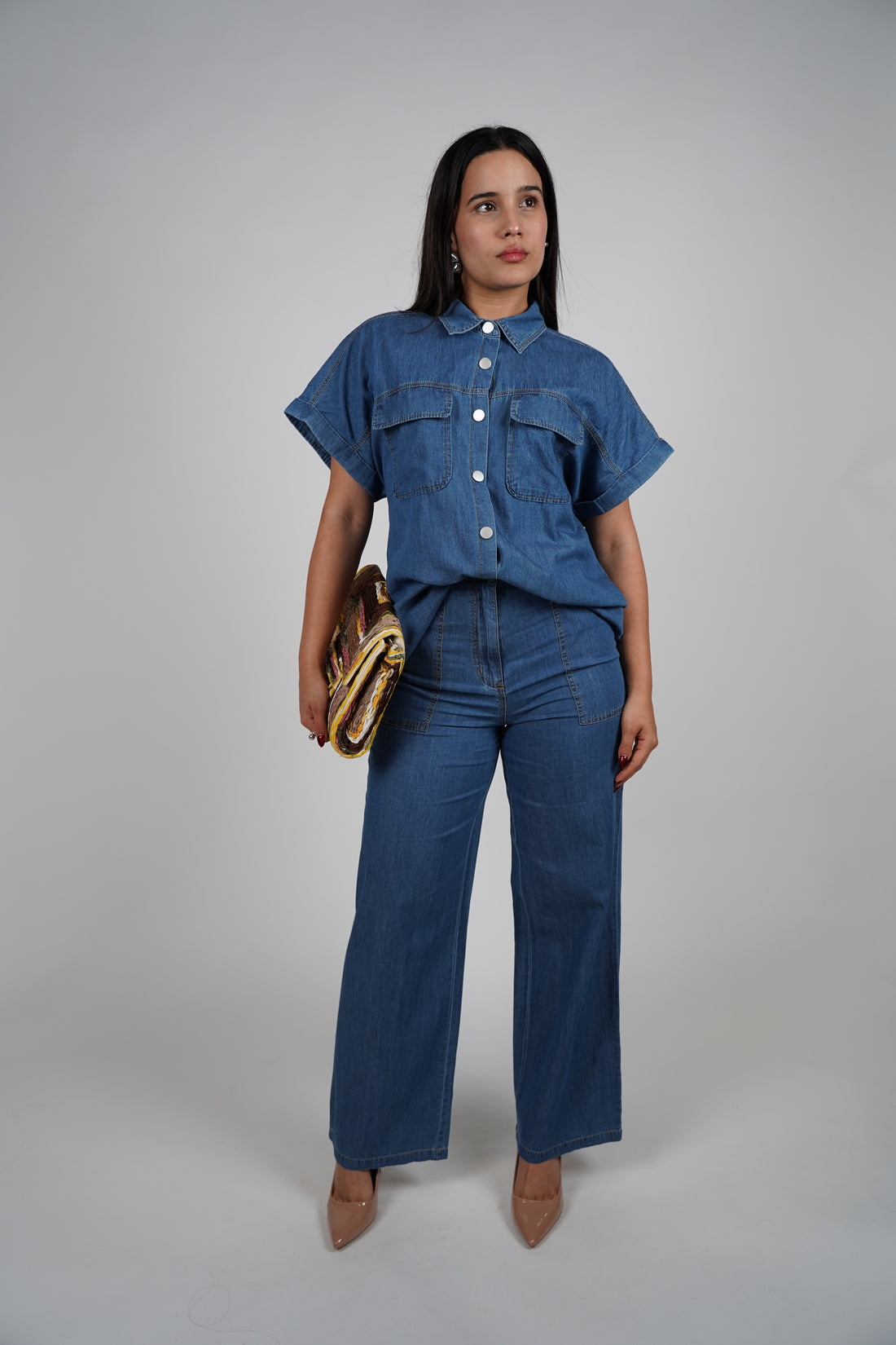 Romi Soft Denim Pants Set – Relaxed Chic Matching Look