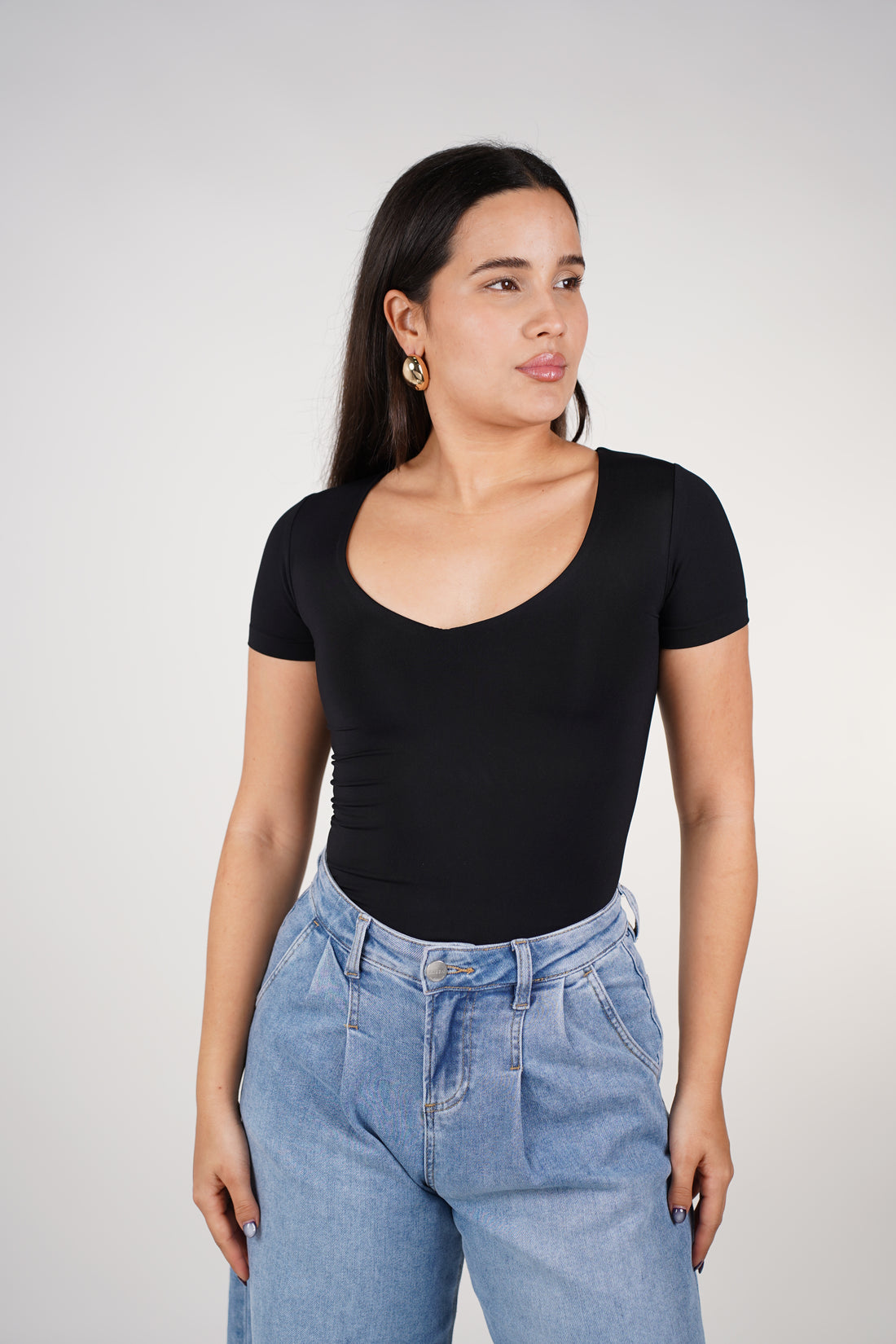 Ravie Basic V-Neck Bodysuit – Sleek, Stretchy & Flattering