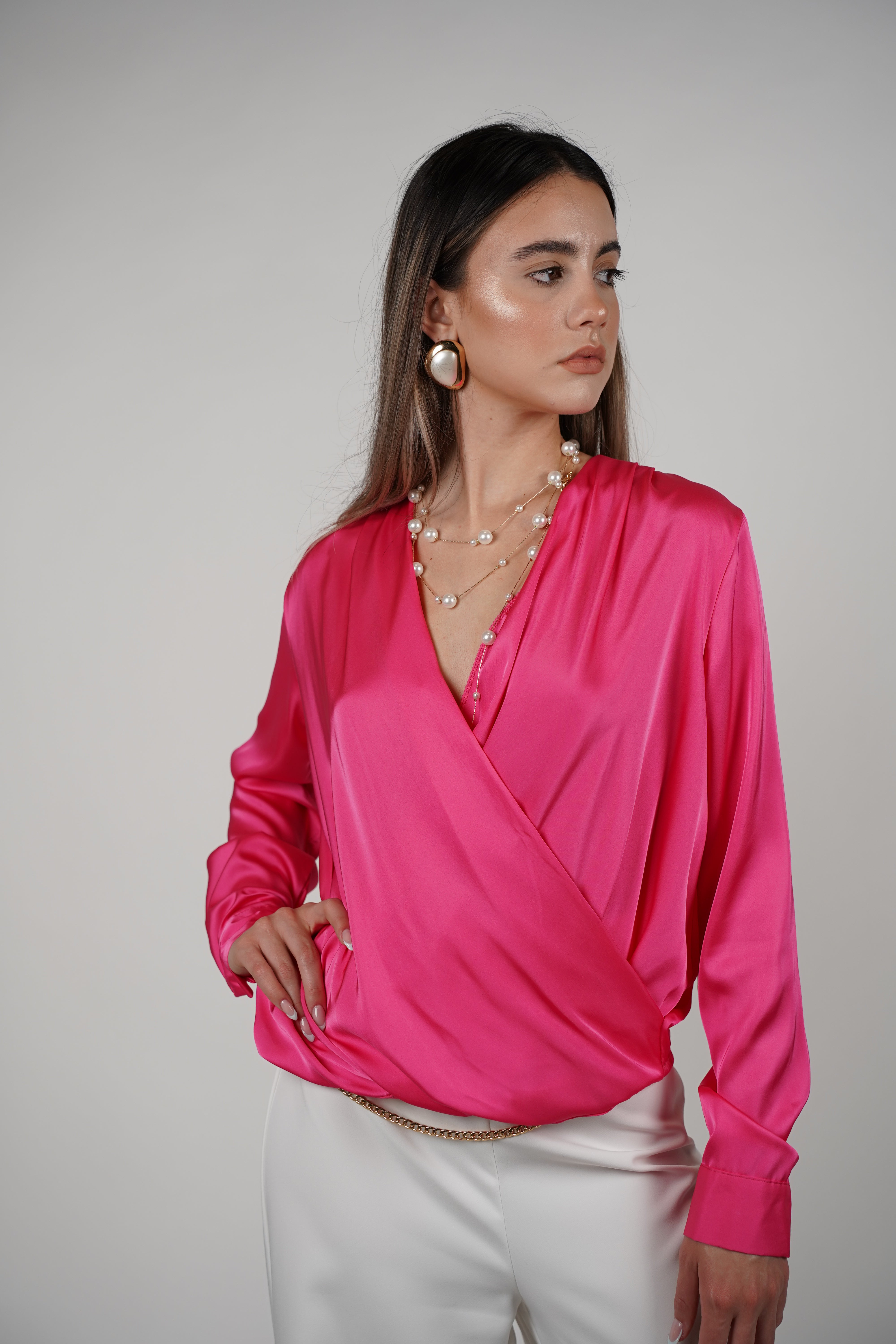 Karo Longsleeve Blouse – Silky Wrap Style Elegance